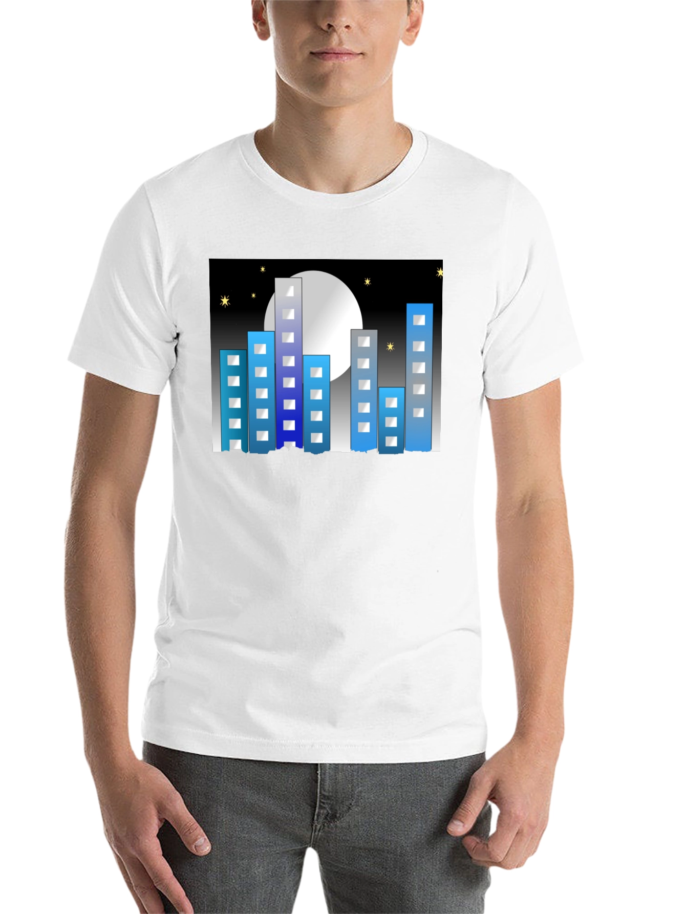 Black Cityscape Moon Graphic Tee - Black Cotton Blend view 14