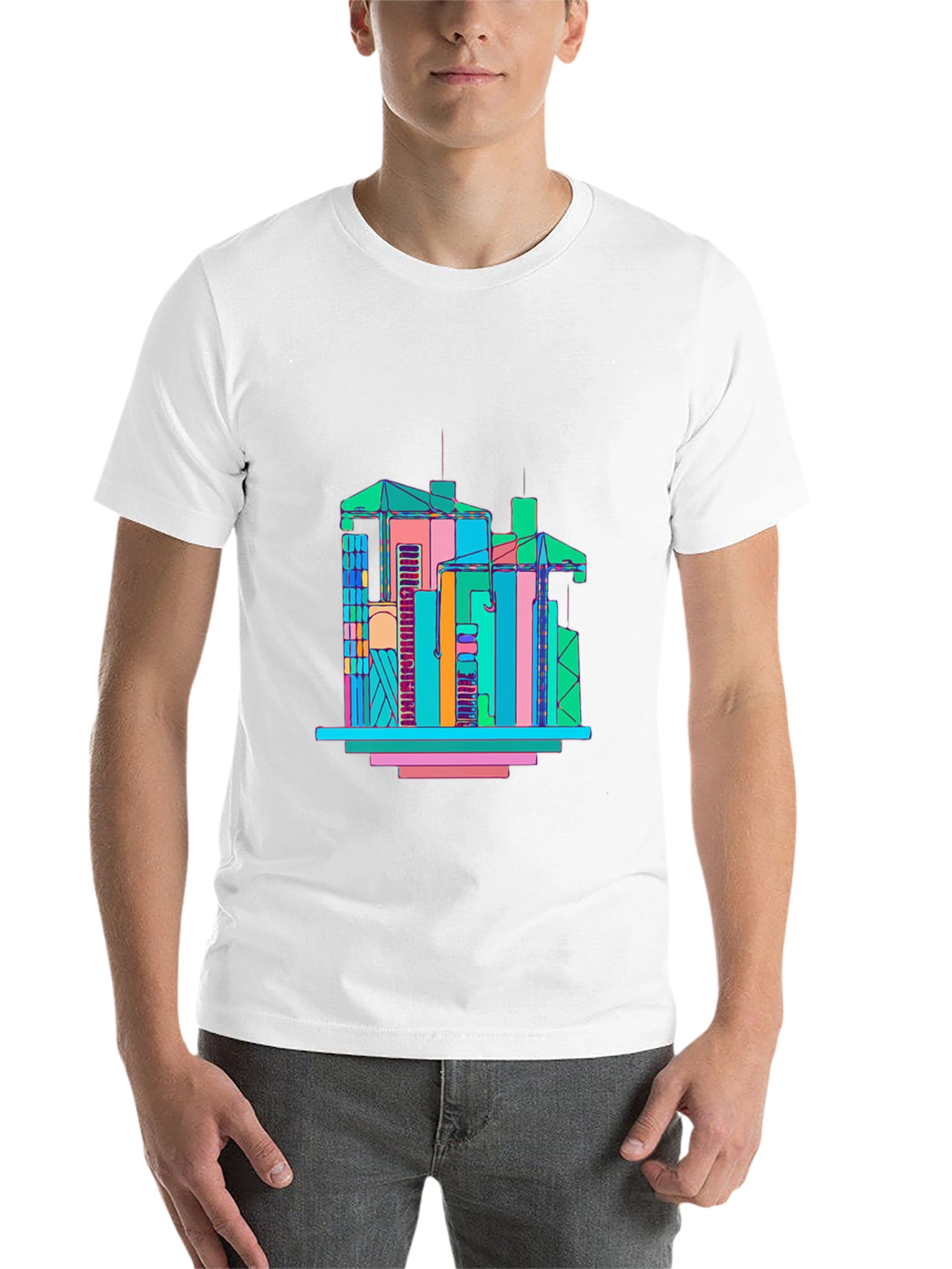 Black Abstract Building Graphic T-Shirt - Men's Black Tee view 14