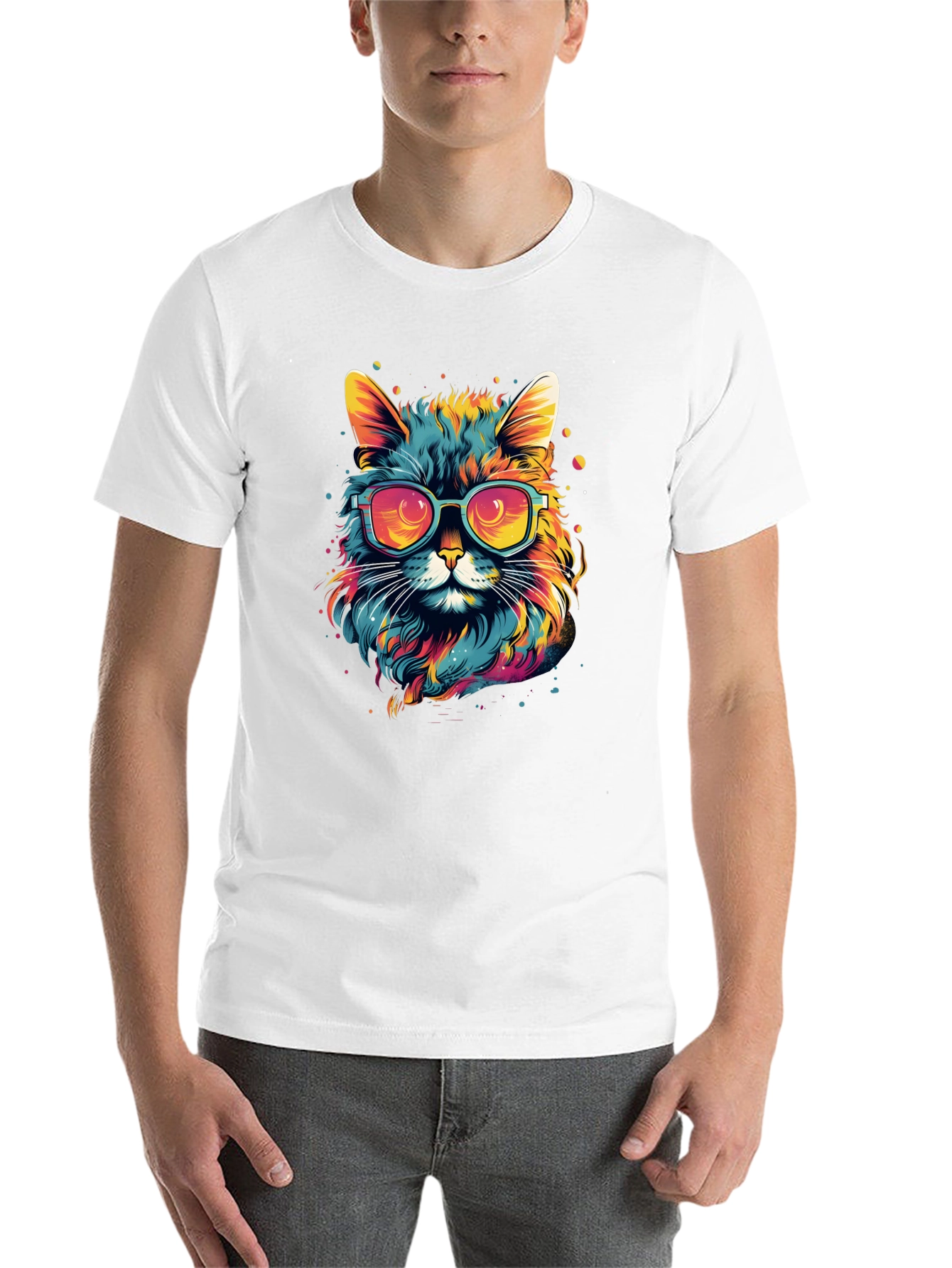 Black Cool Cat Graphic T-Shirt - Colorful Design view 14