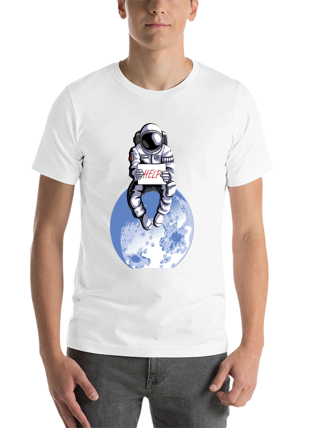 Black Astronaut 'Help' Graphic Tee - Space Humor T-Shirt view 14