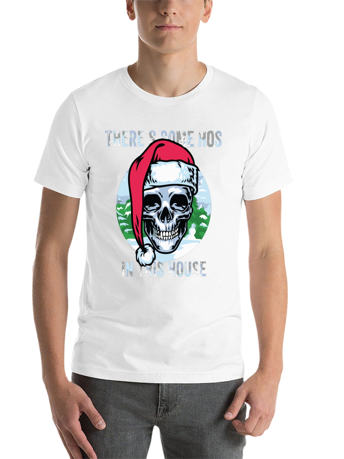 Black Humorous Christmas Skull Graphic Tee view 14