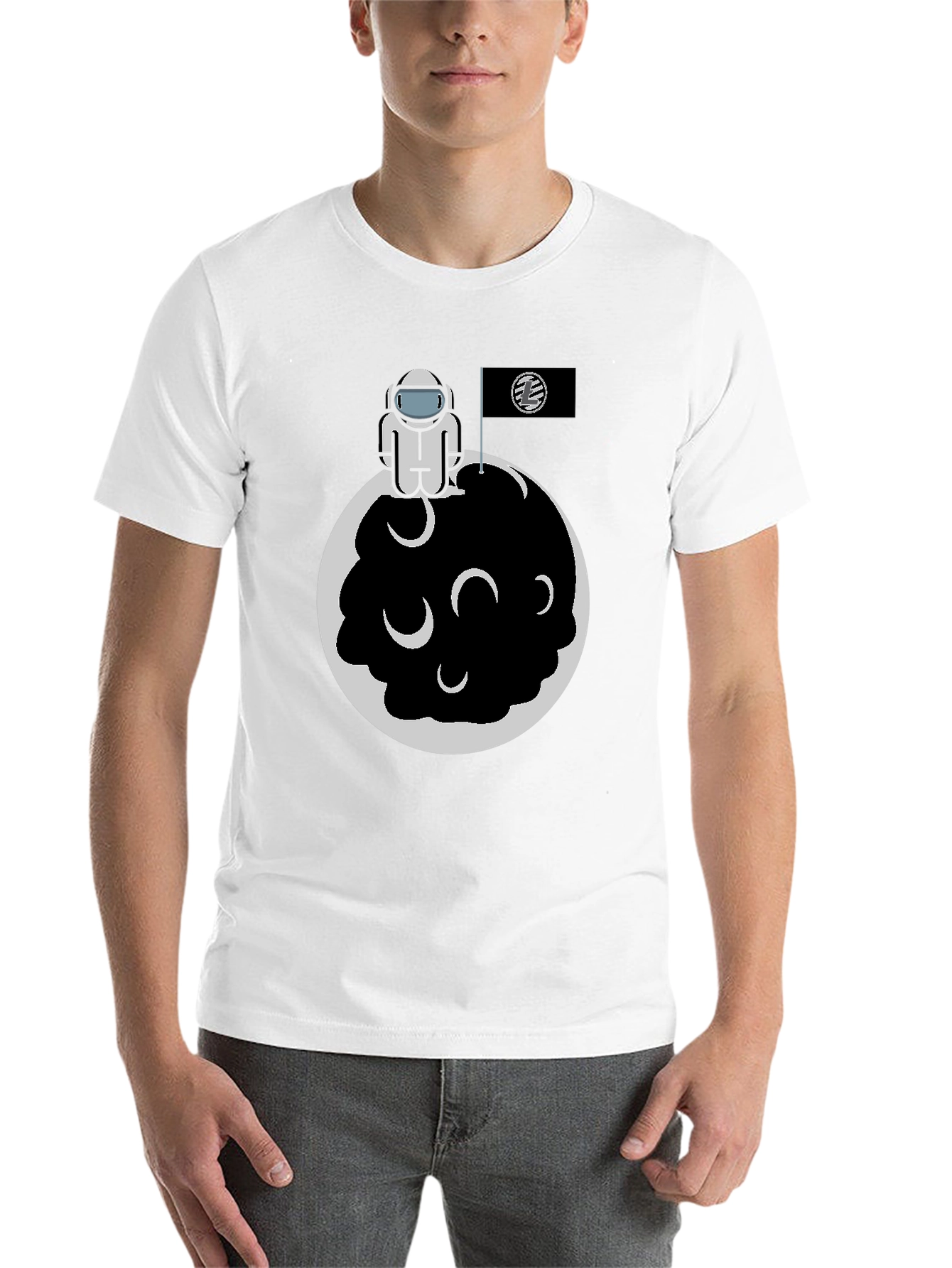 Black Astronaut on Moon Graphic Tee - Black Cotton Blend view 14