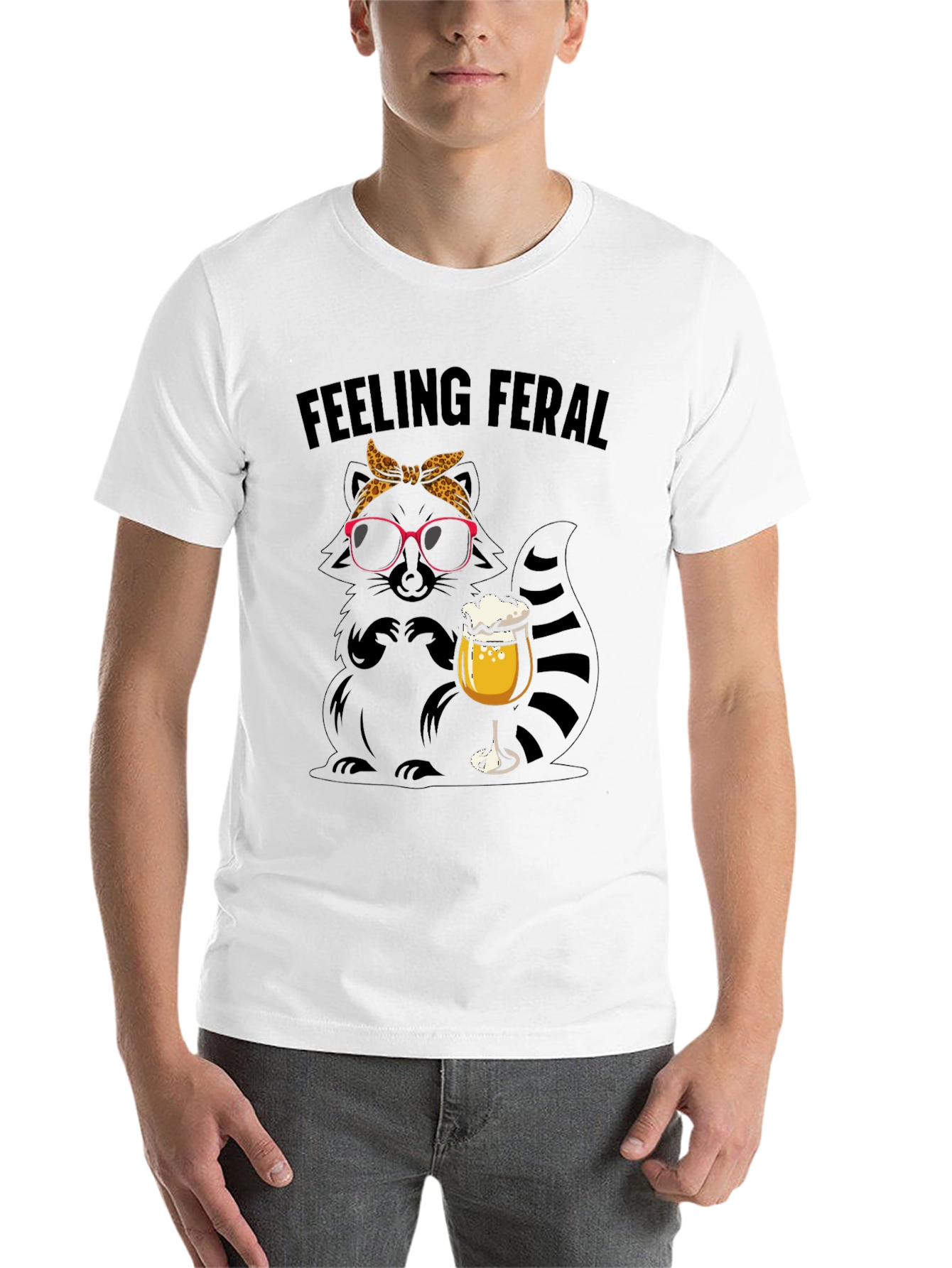 Black Feeling Feral Raccoon Beer T-Shirt view 14