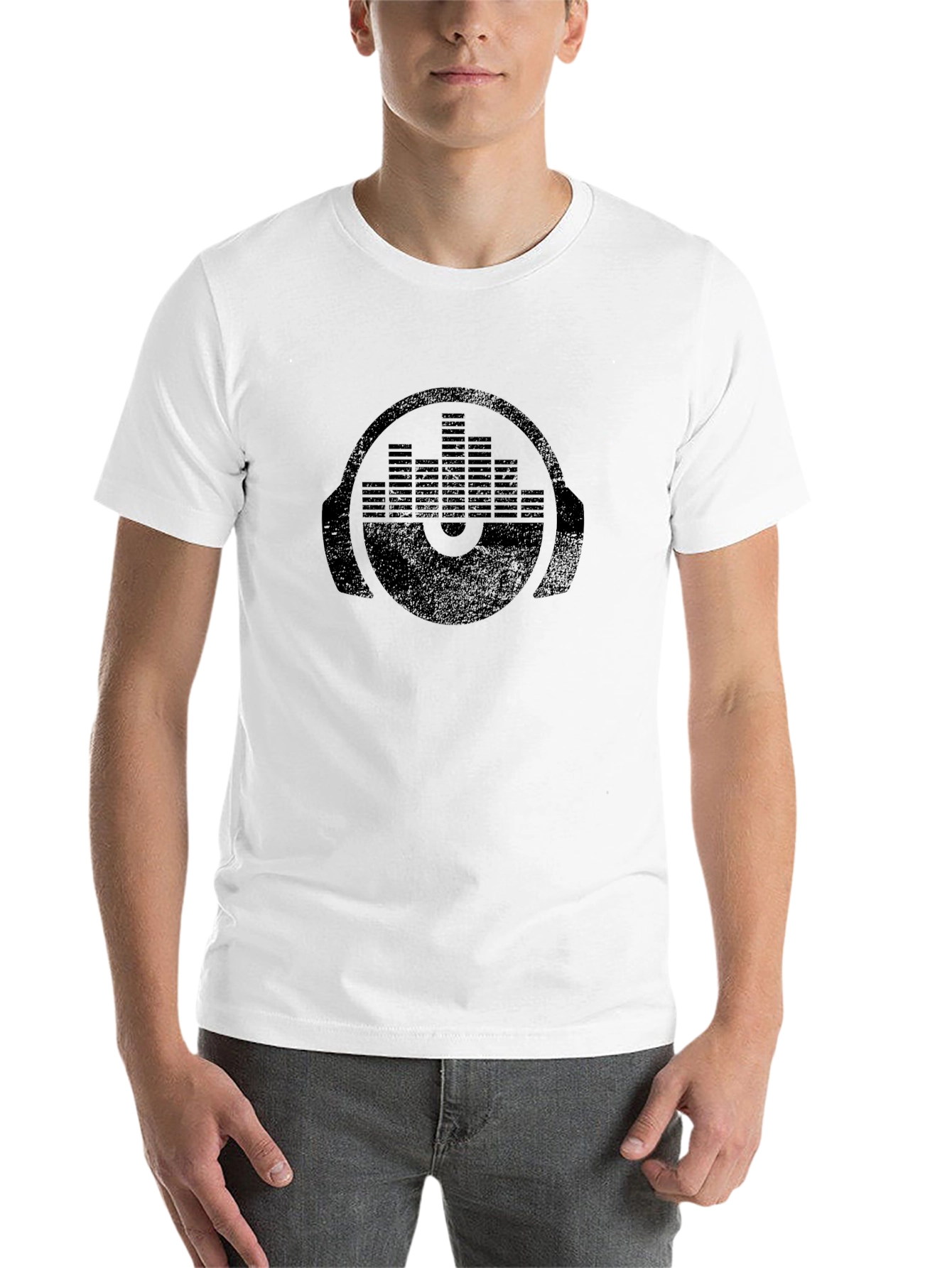 Black DJ Headphone Equalizer Graphic Tee - Black Cotton T-Shirt view 14