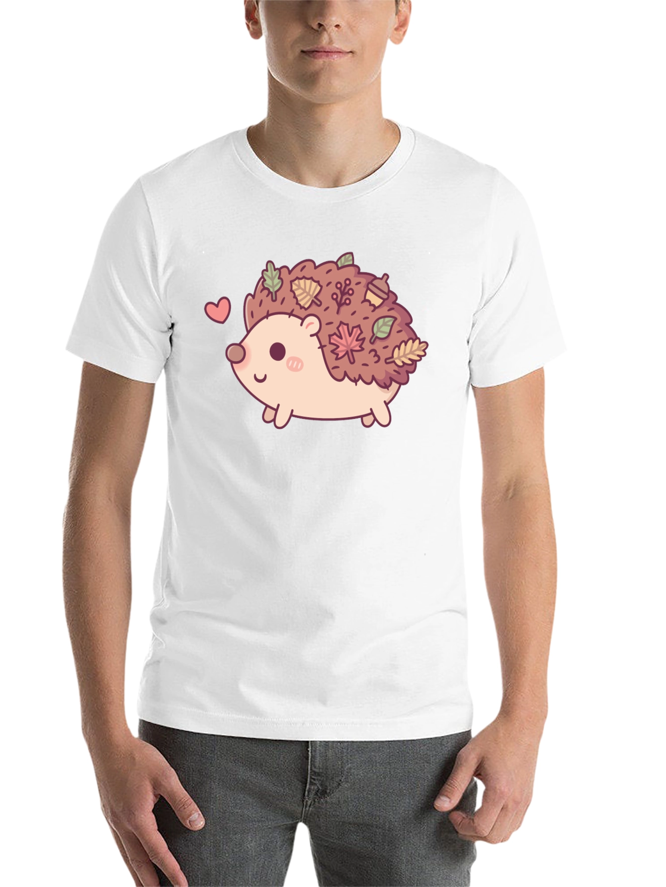Black Cute Hedgehog Leaves Graphic Tee - Black view 14