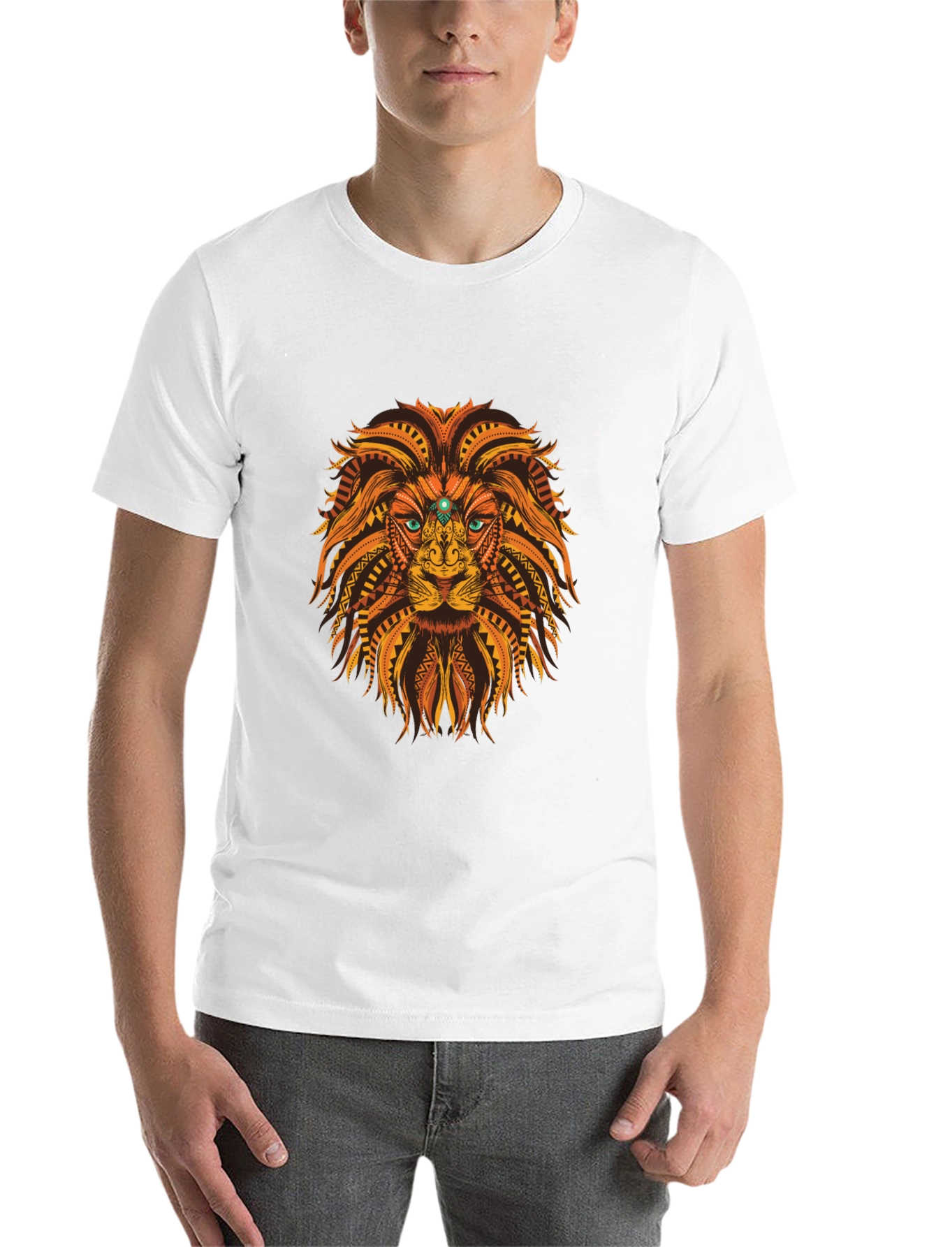 Black Tribal Lion Graphic Tee - Black Cotton T-Shirt view 14