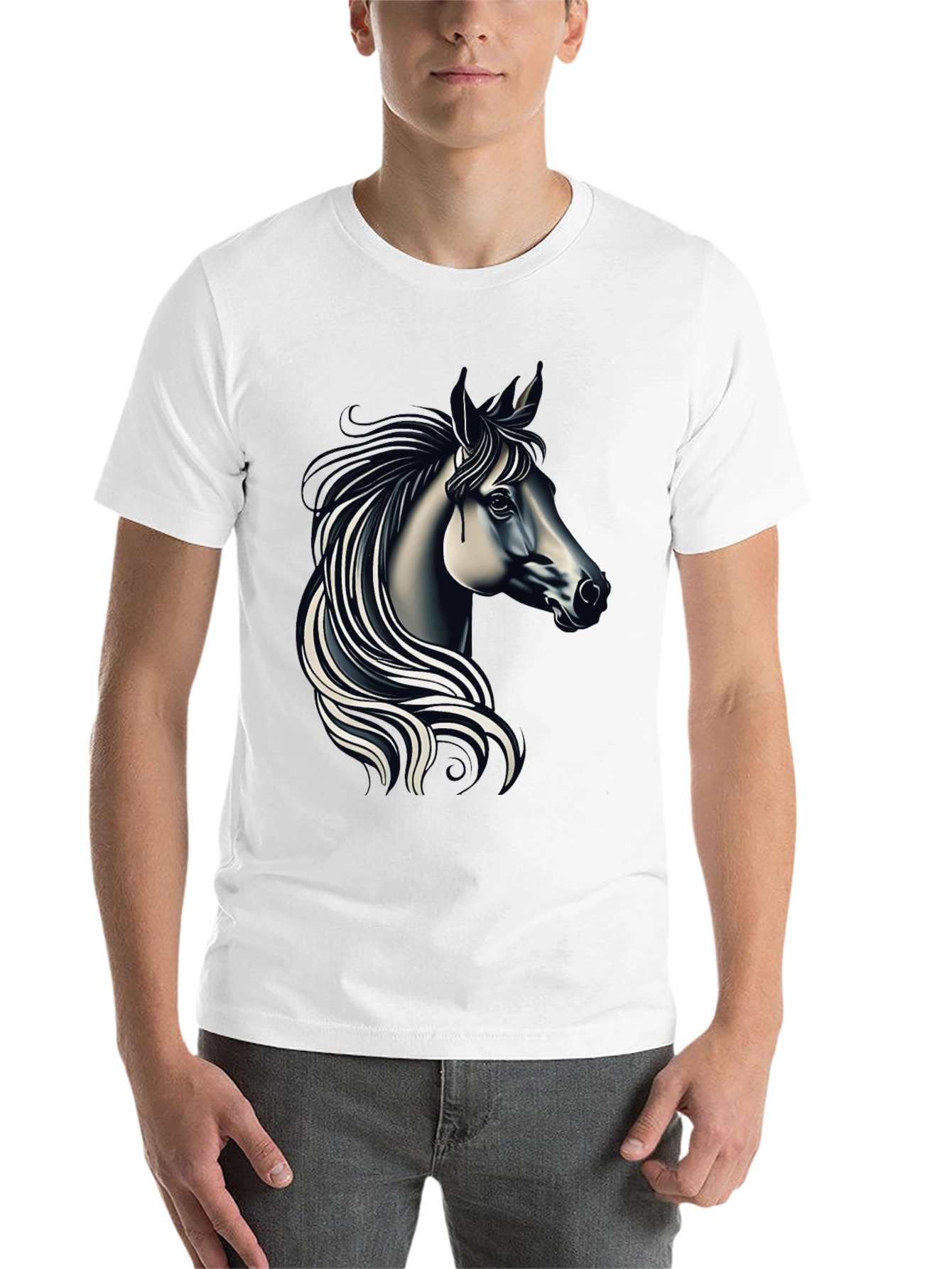 Black Black T-shirt with Elegant Horse Design view 14