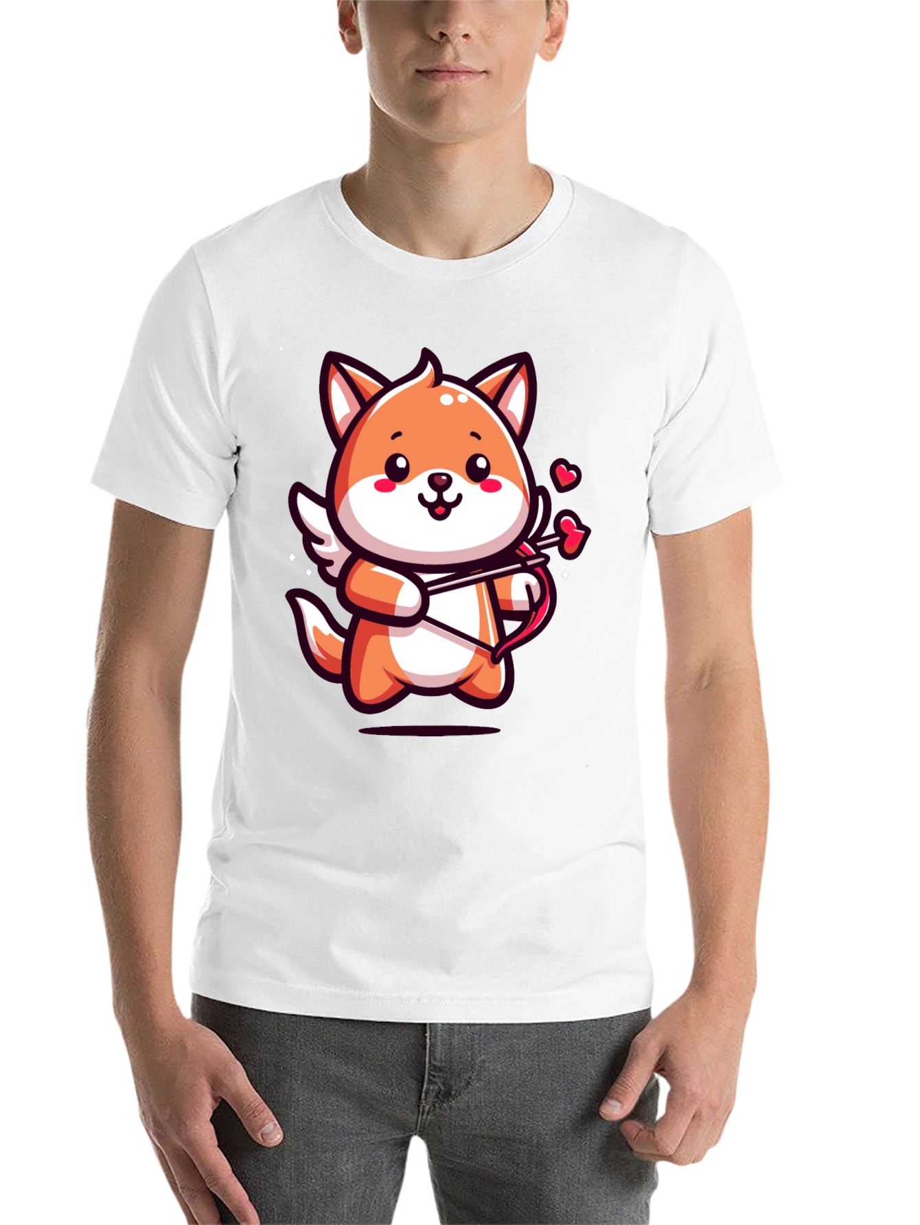 Black Cute Cupid Fox Graphic Tee - Valentine's Day Shirt view 14