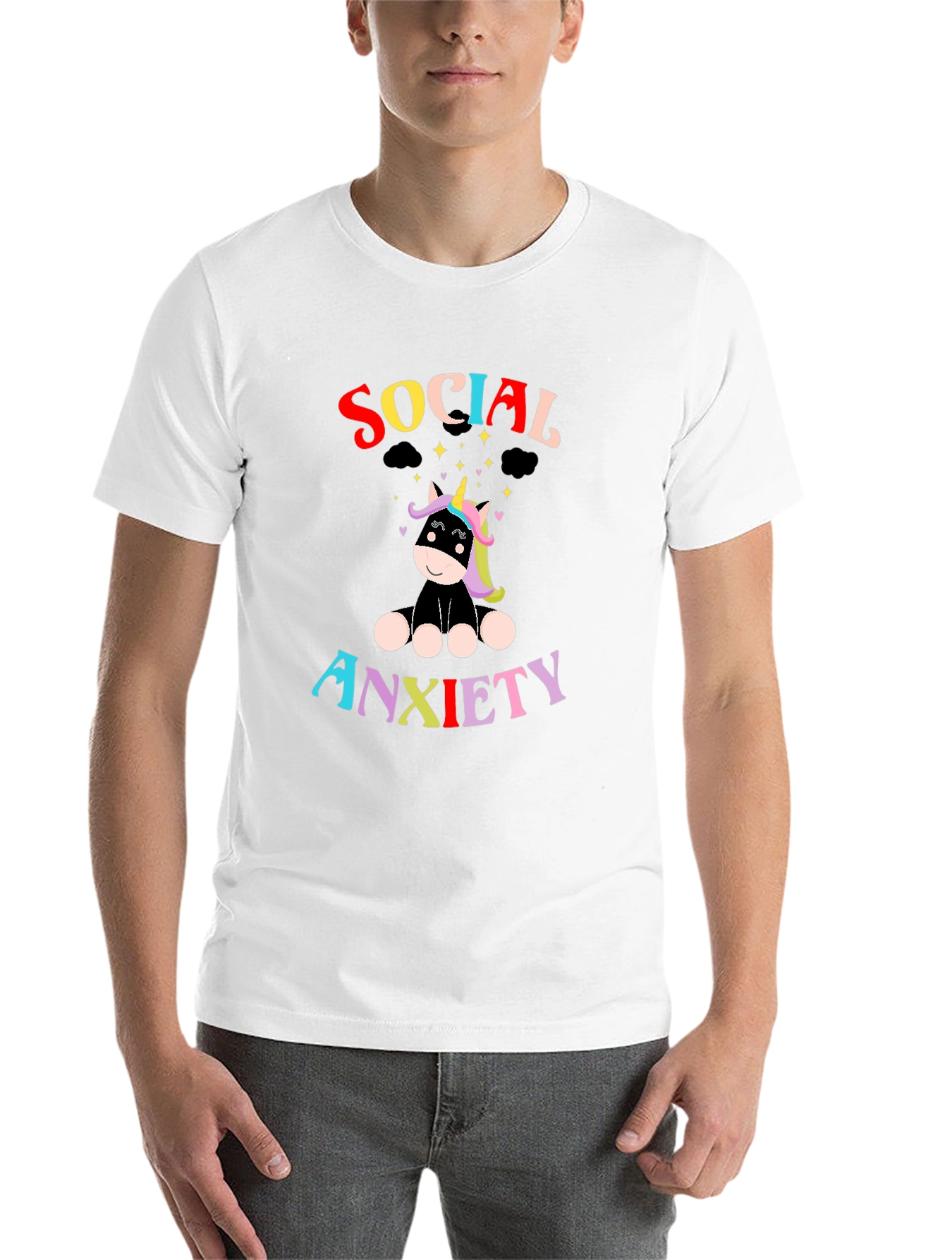 Black Social Anxiety Unicorn Graphic T-Shirt view 14