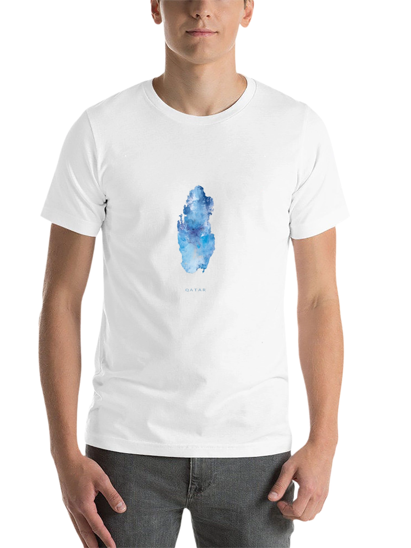 Qatar Watercolor Map T-Shirt - Black - 14