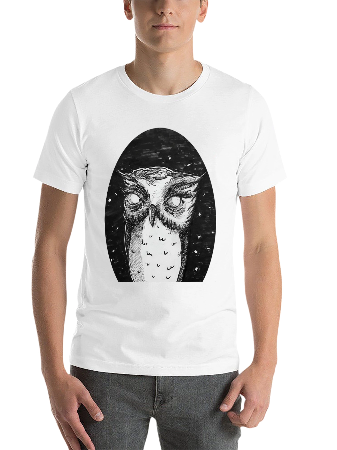Black Owl Graphic Tee - Black Cotton T-Shirt view 14