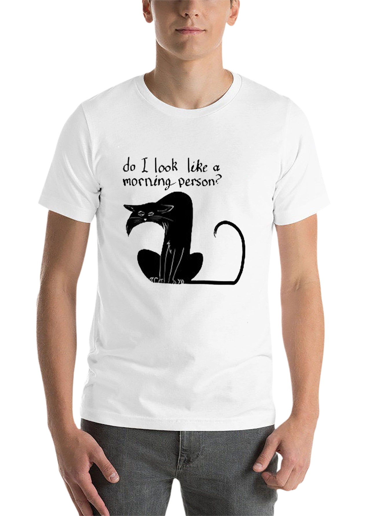 Black Black Cat "Morning Person?" Graphic T-Shirt view 14