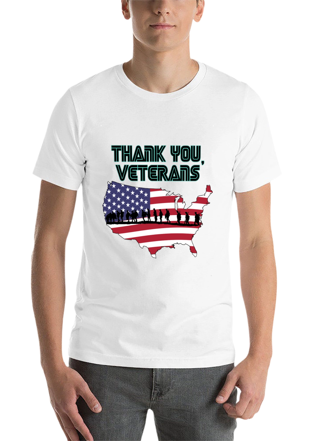 Black Thank You Veterans USA Map T-Shirt view 14