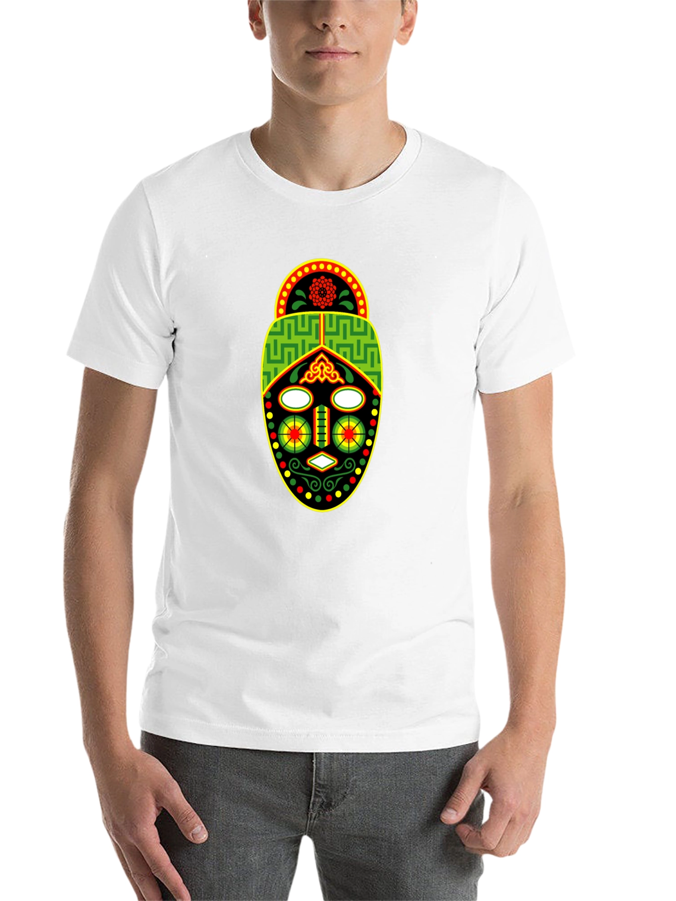 Black African Mask Graphic Tee - Black Crew Neck T-Shirt view 14