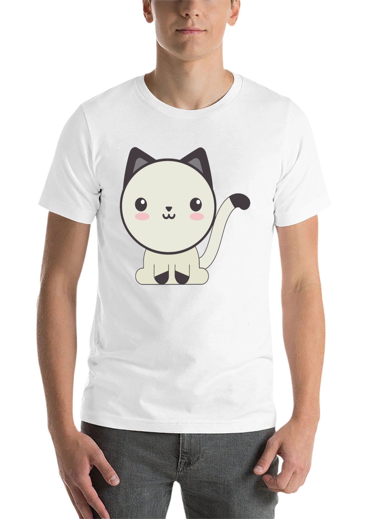 Black Cute Cartoon Cat Graphic Black T-Shirt view 14
