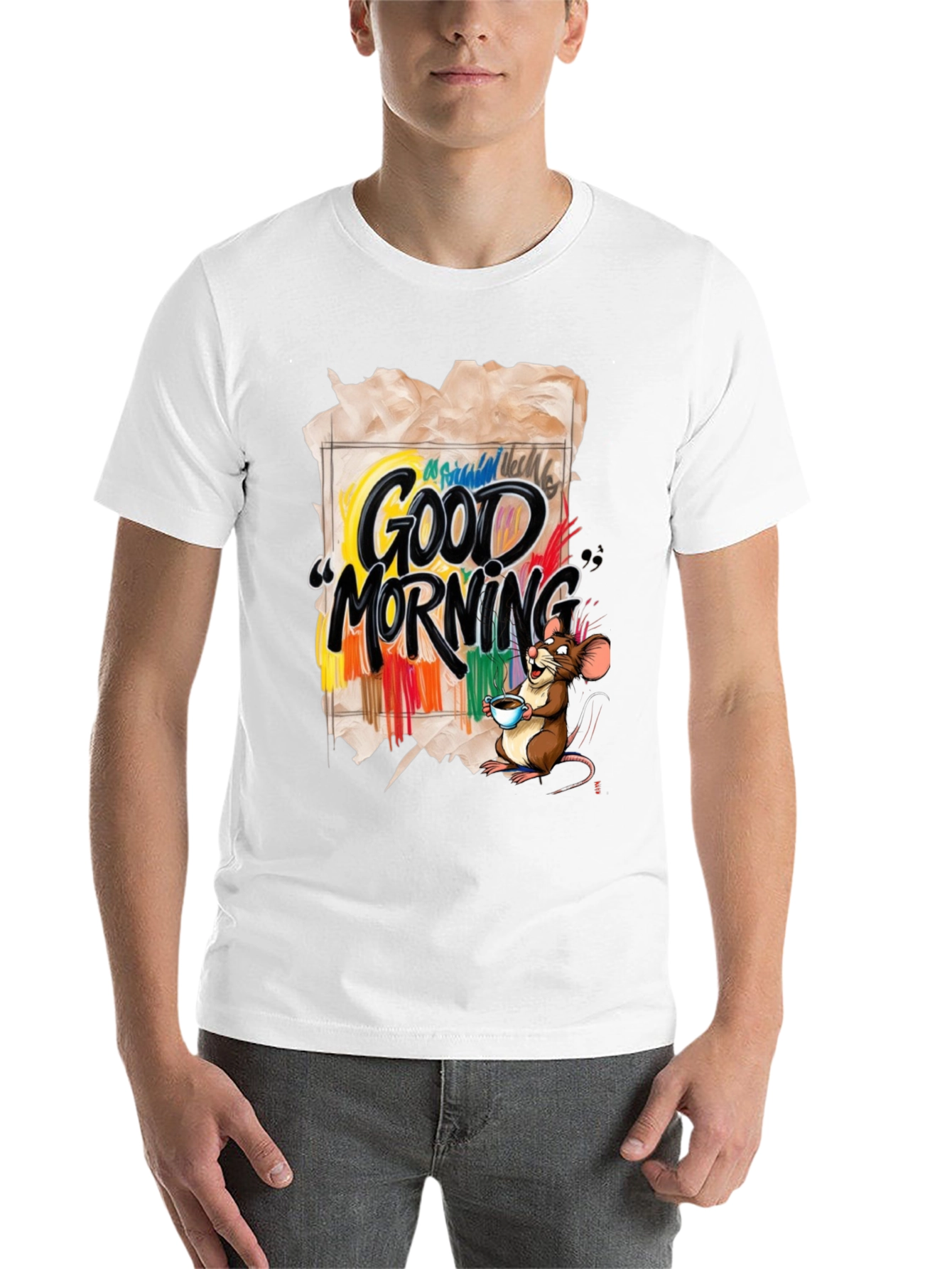 Black Good Morning Mouse Graphic T-Shirt view 14