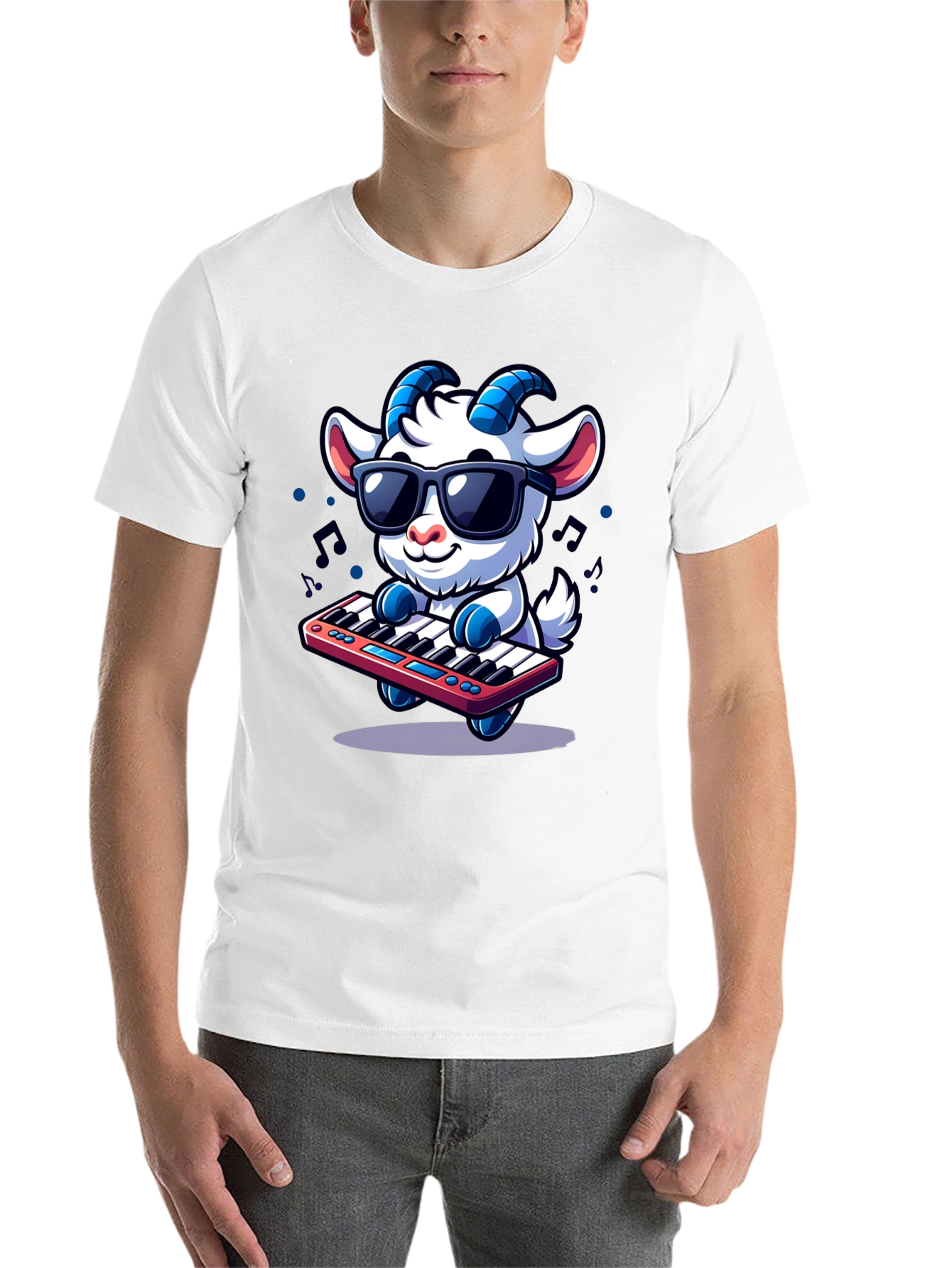 Black Cool Goat Keyboard Player Graphic Tee view 14