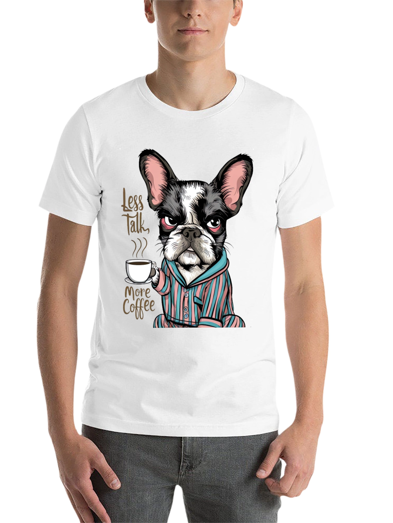 Black Less Talk More Coffee Dog T-Shirt view 14