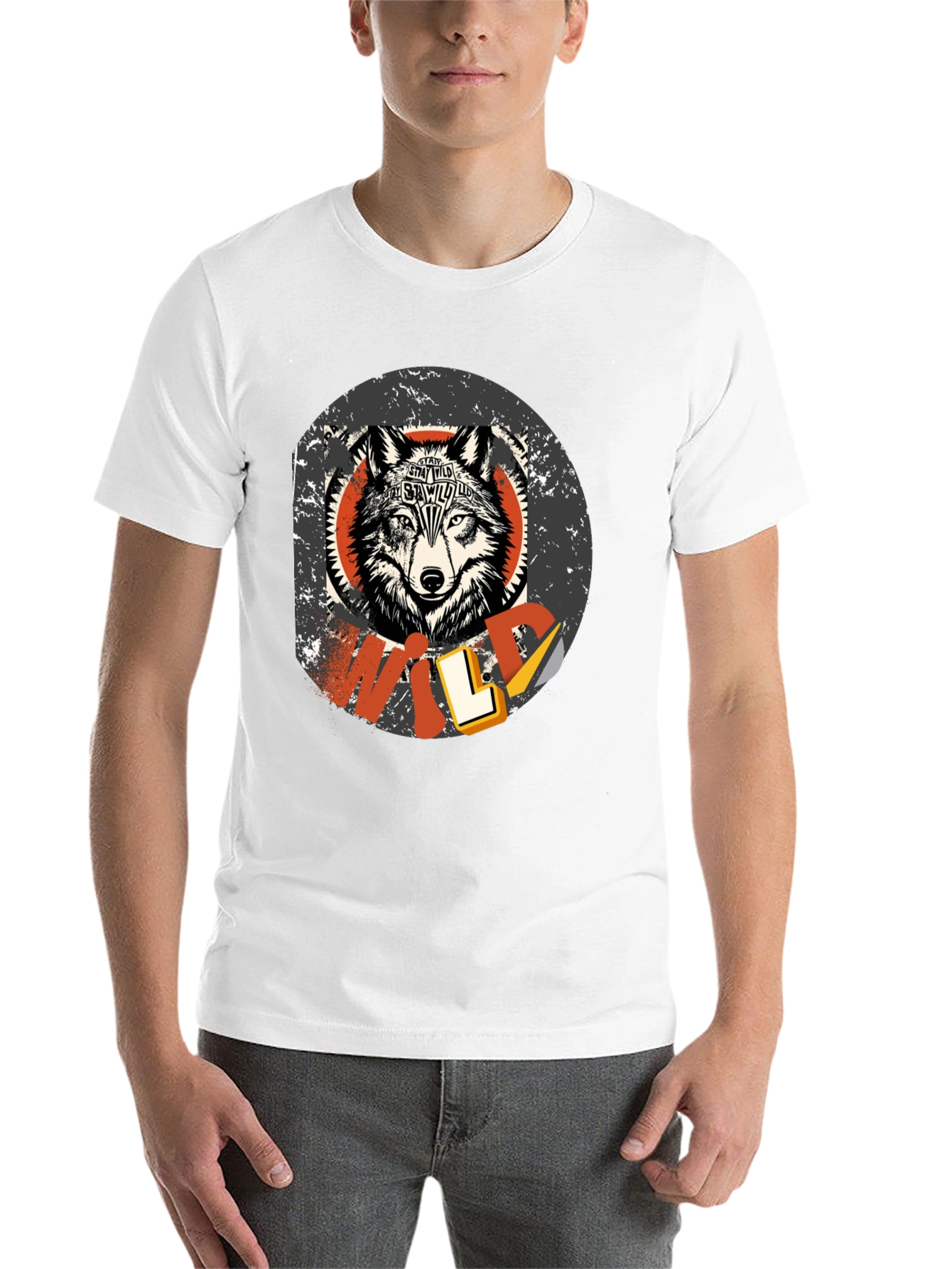 Black Stay Wild Wolf Graphic Print T-Shirt view 14