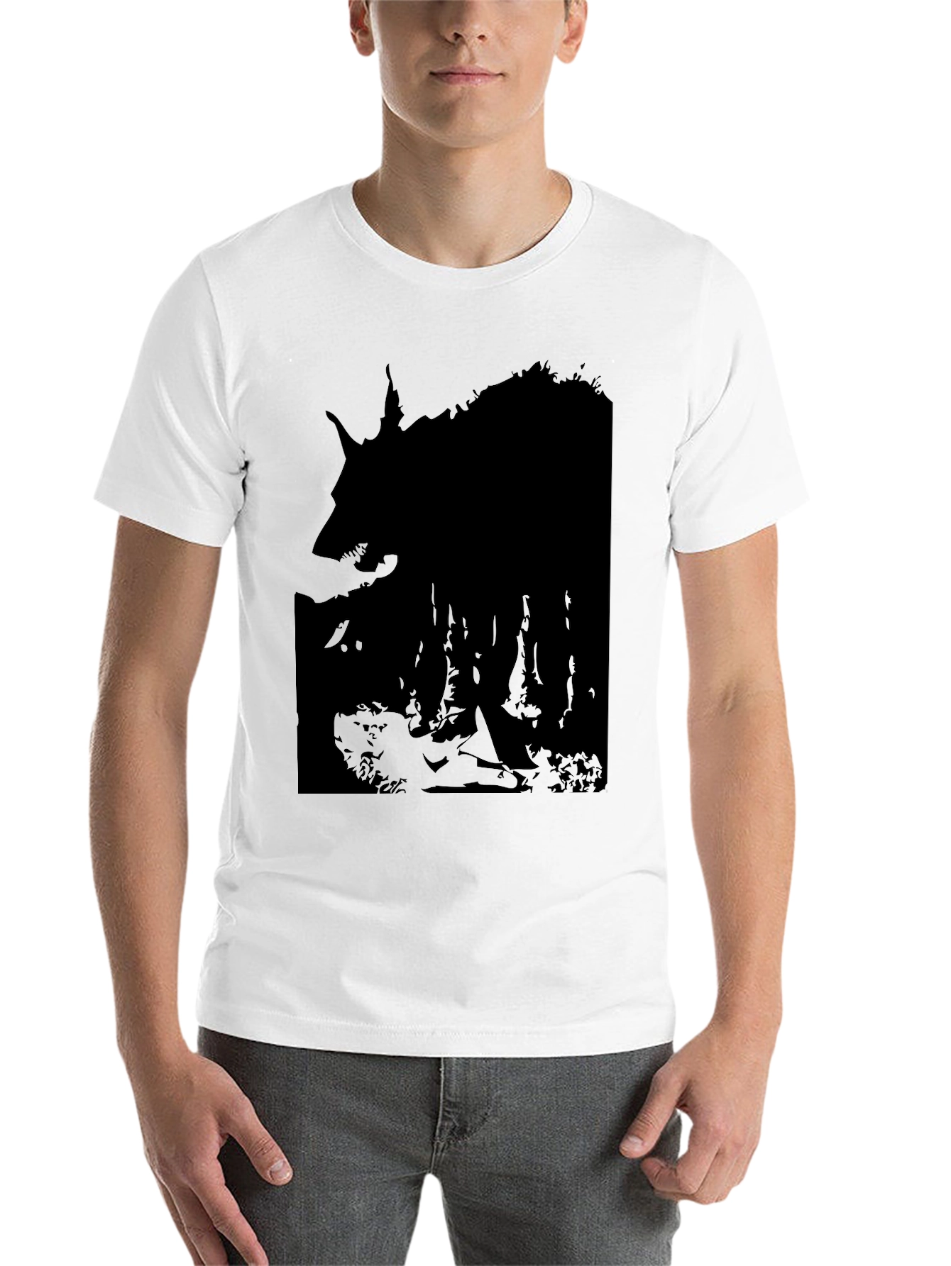 Black Men's Black Wolf Silhouette Graphic T-Shirt view 14