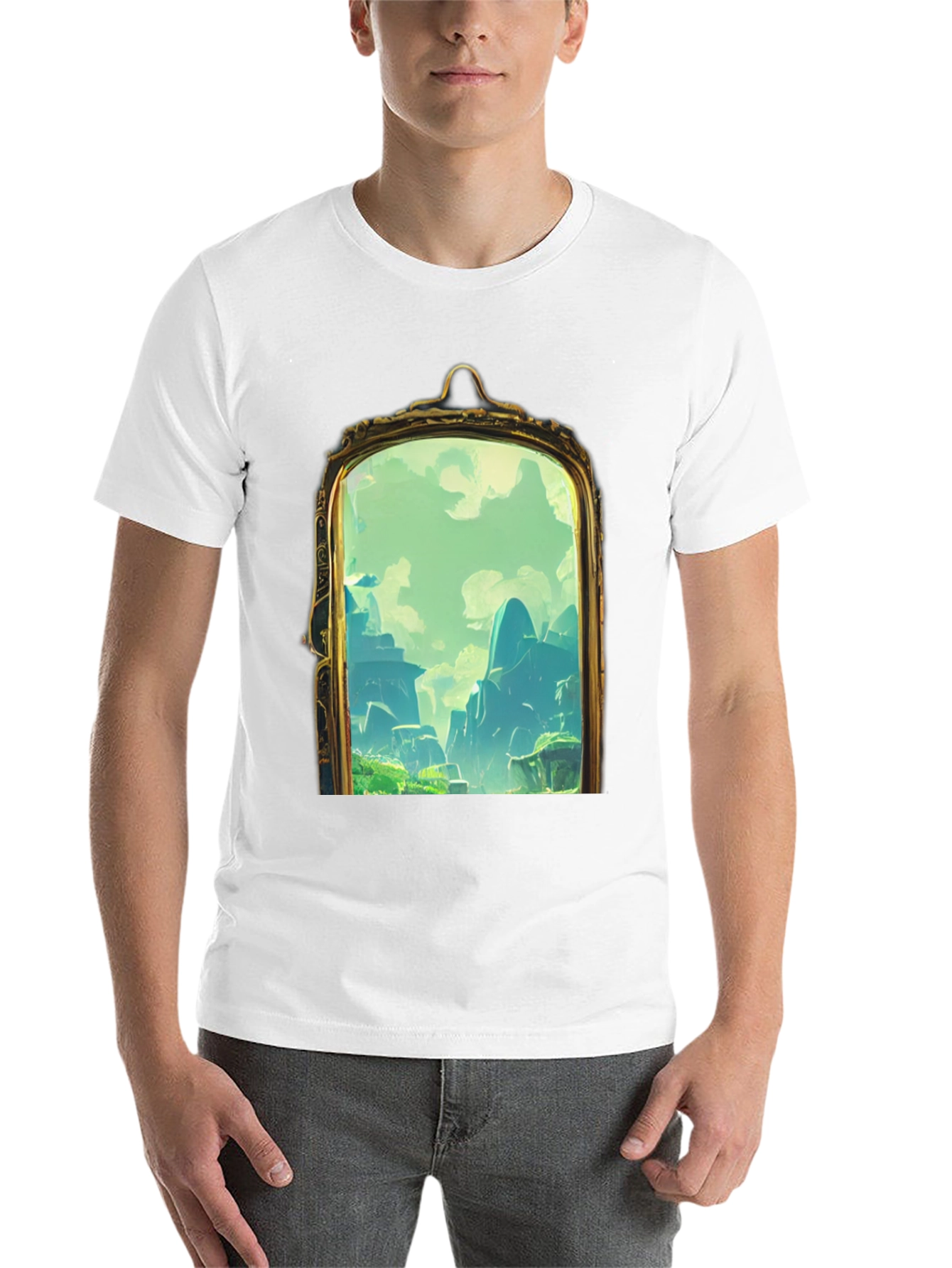 Black Black T-Shirt with Framed Landscape Design view 14