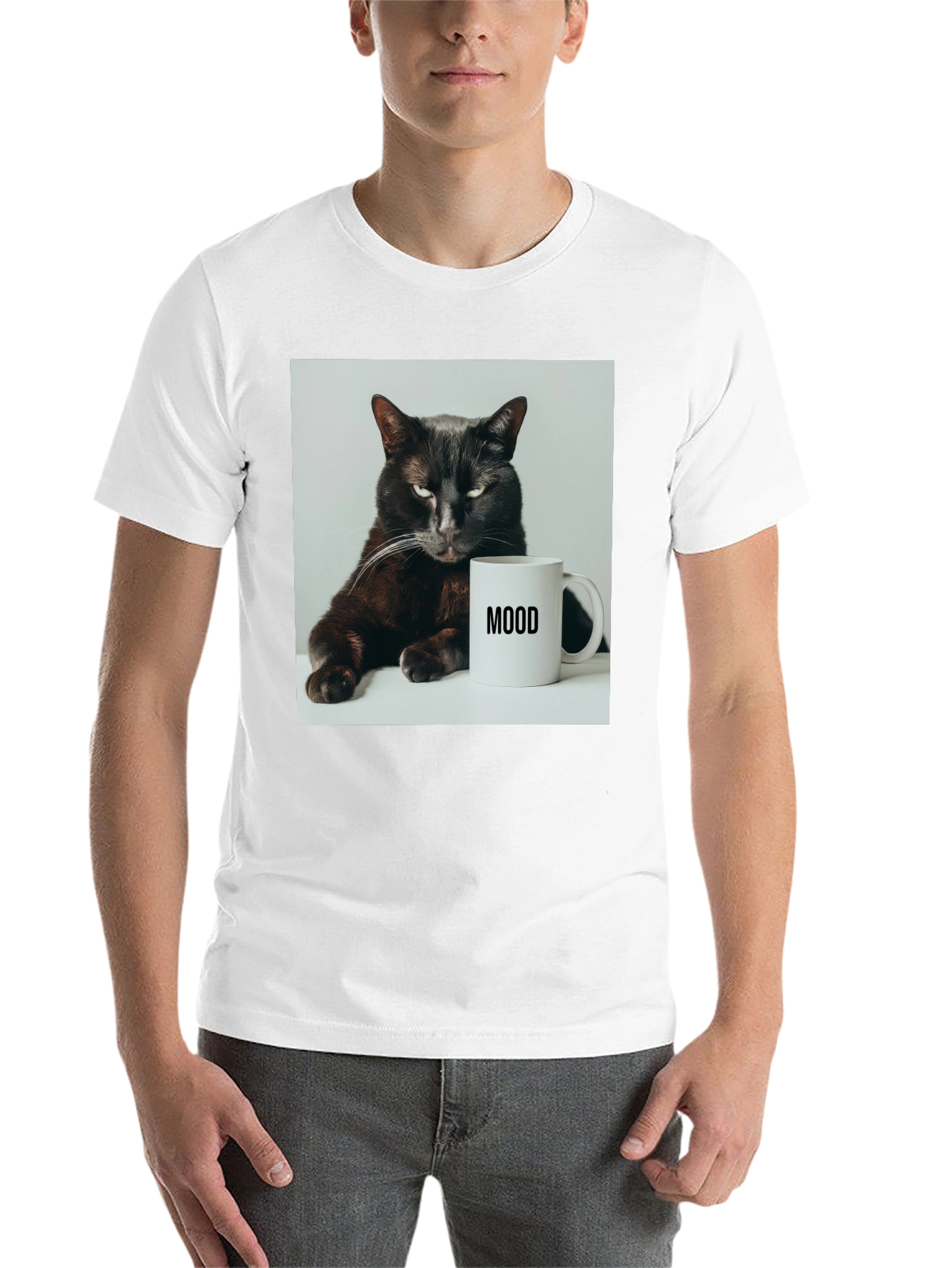 Black Mood Cat Graphic Tee - Black Cotton Comfort view 14