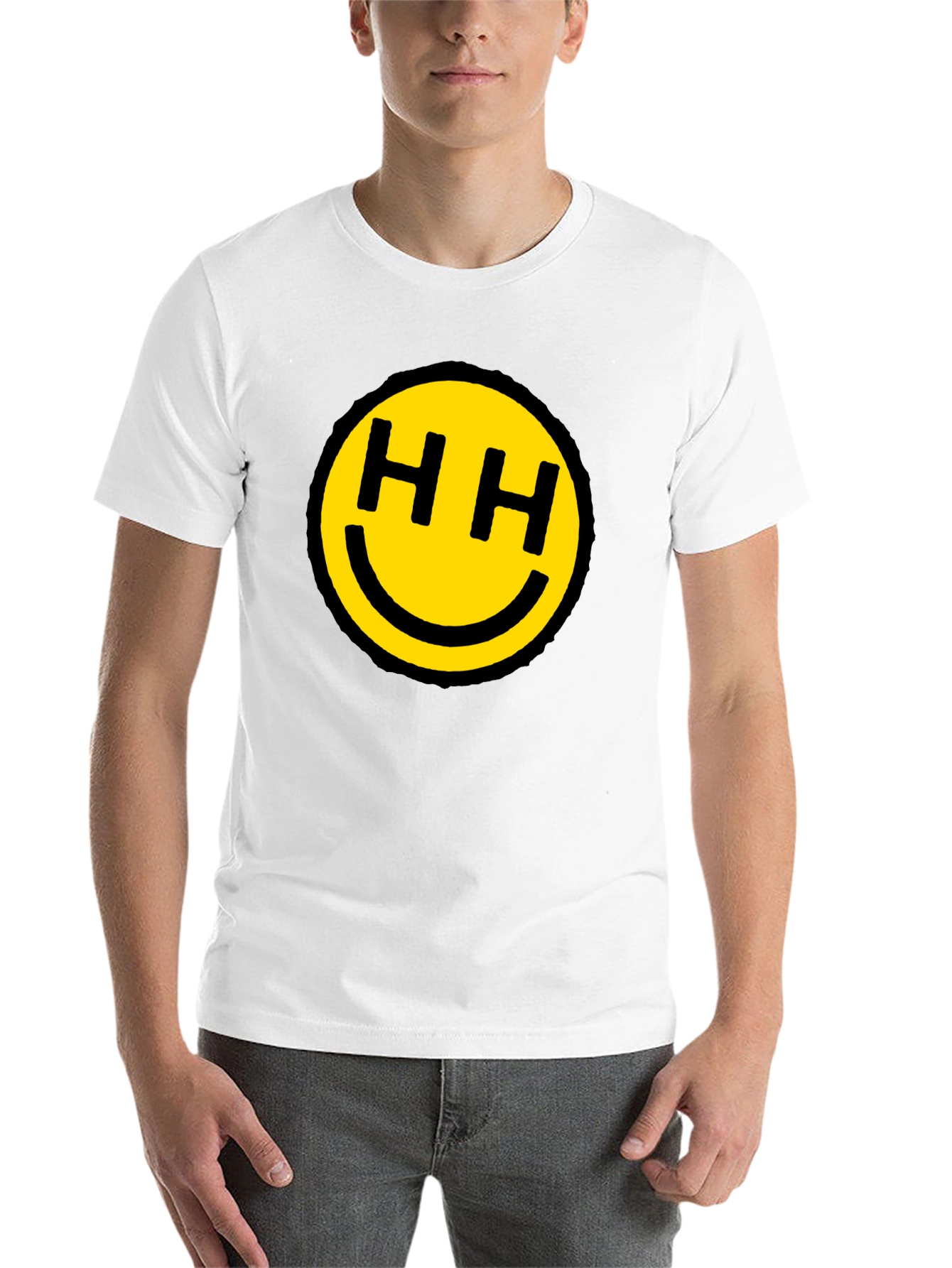 Black Happy Face HH Graphic Tee - Black Cotton Blend view 14