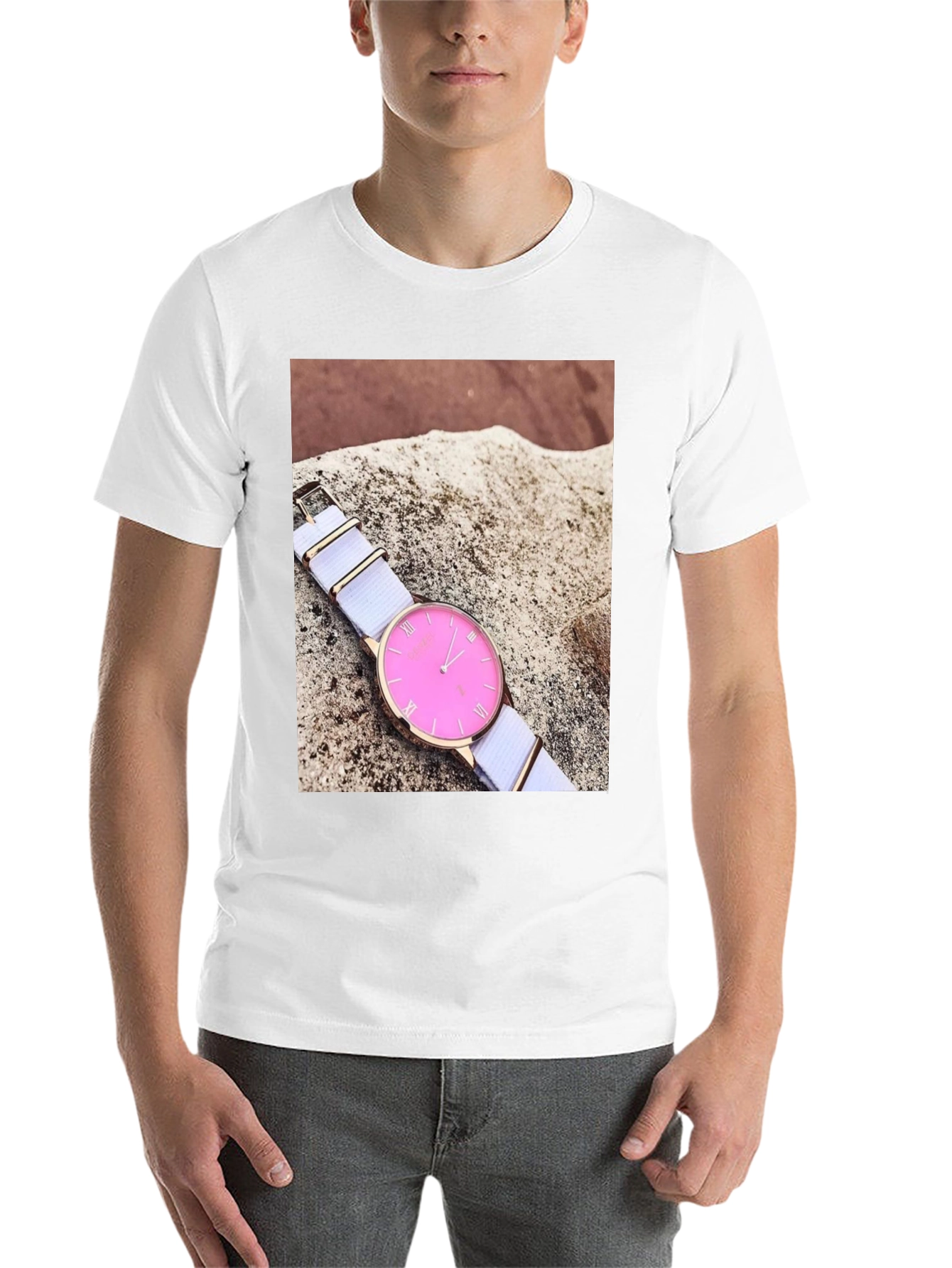 Black Stylish Pink Watch Tee - Modern Timepiece Design view 14