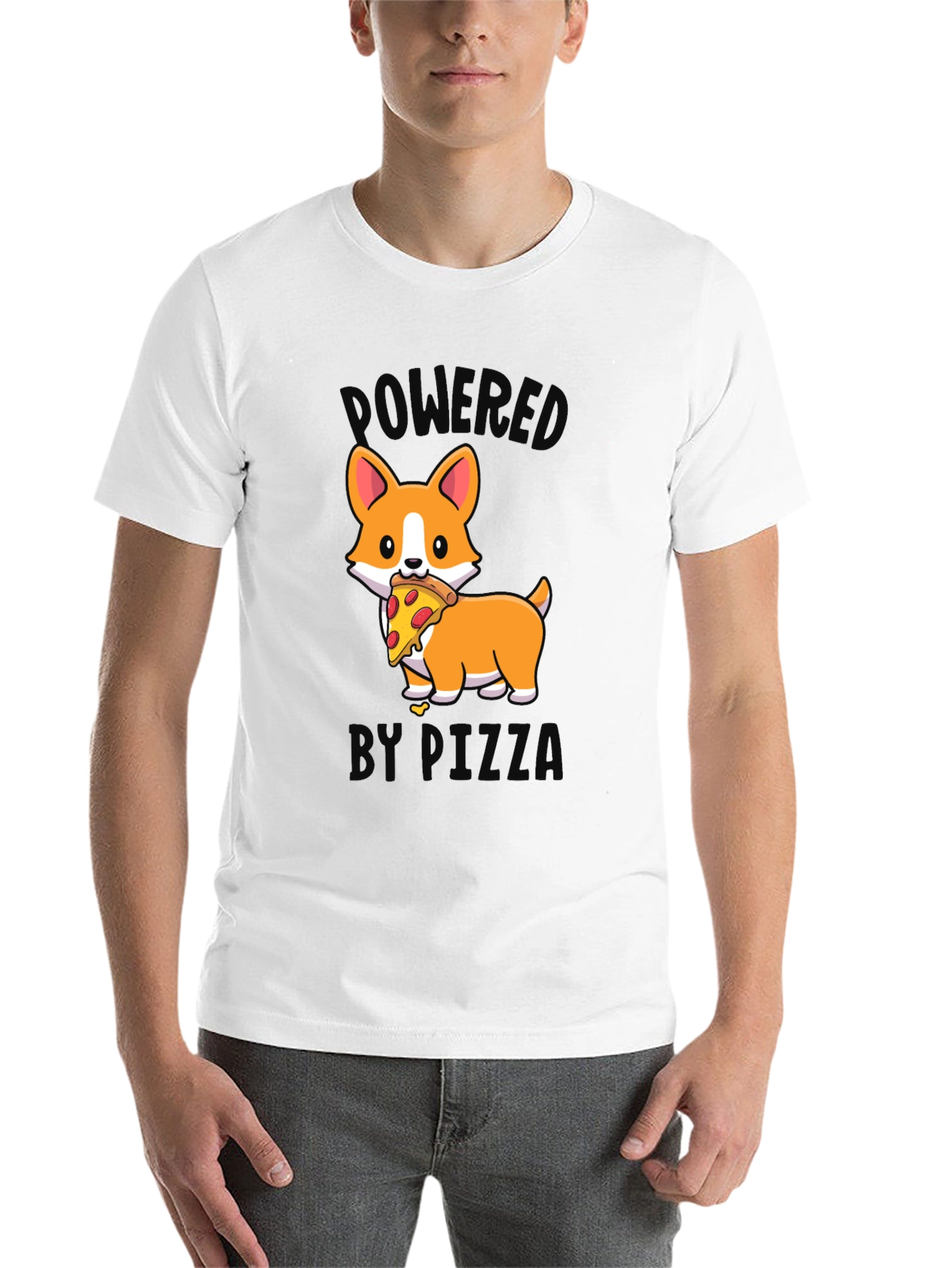 Black Corgi Pizza T-Shirt - Powered by Pizza view 14