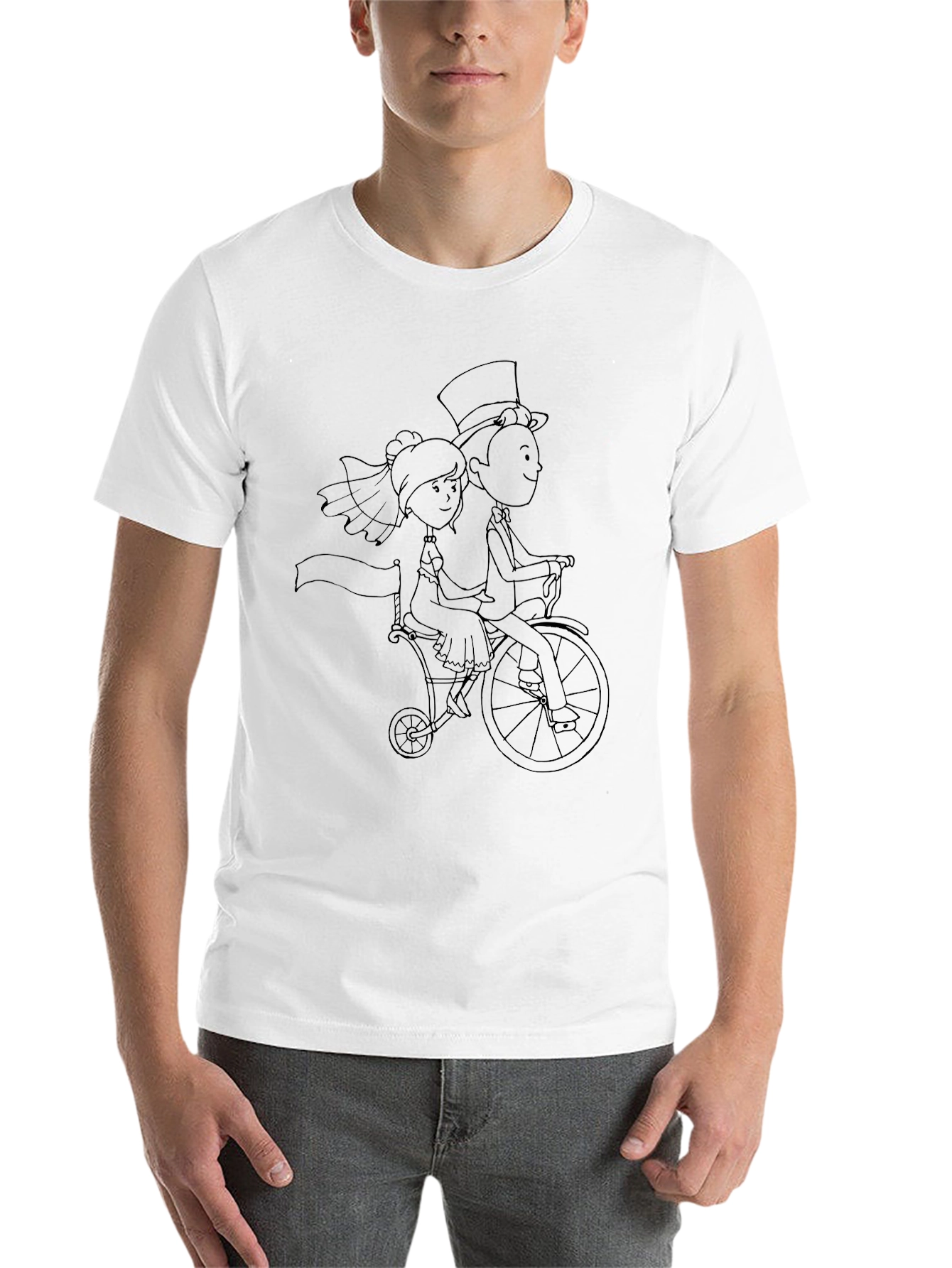 Black Quirky Wedding Couple Bicycle Black T-Shirt view 14