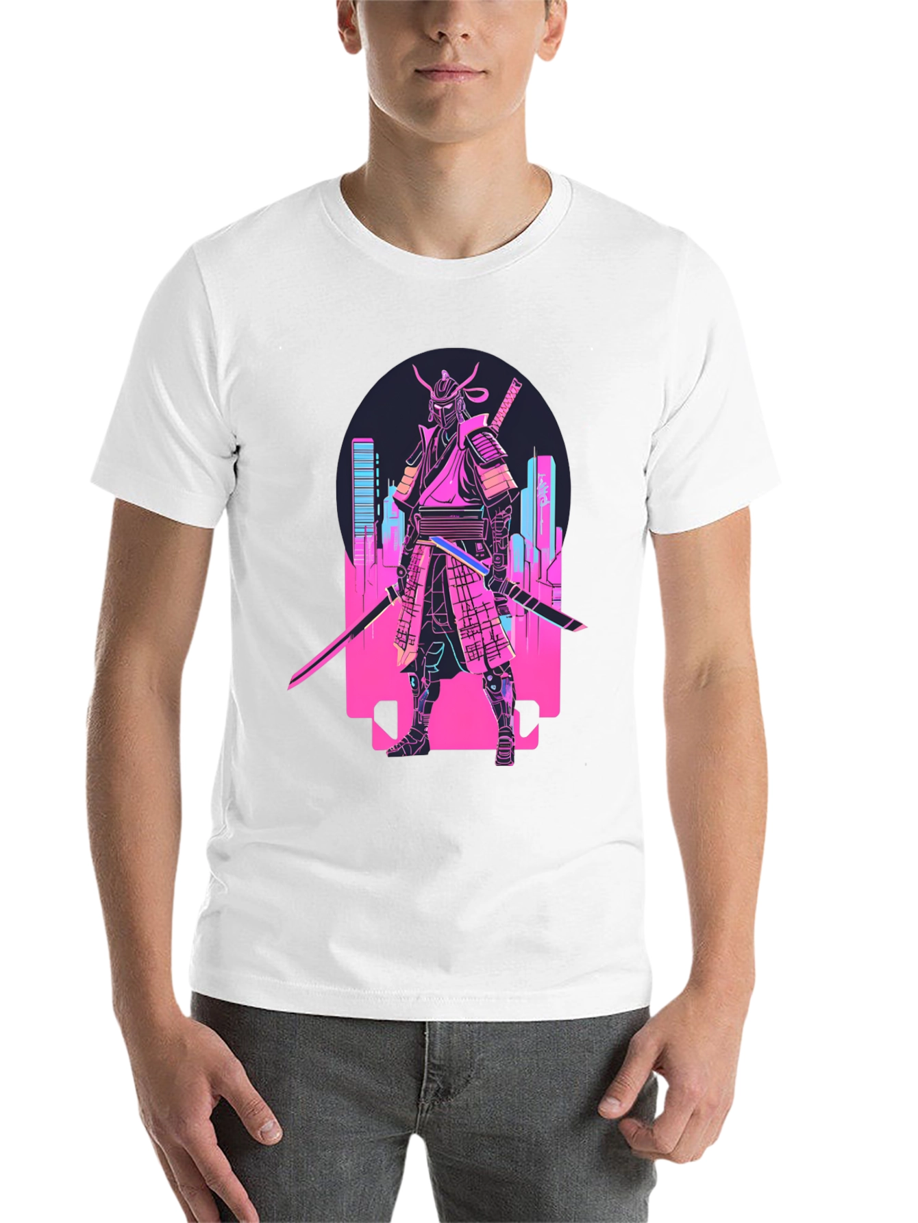 Black Cyberpunk Samurai T-Shirt - Neon City Warrior view 14