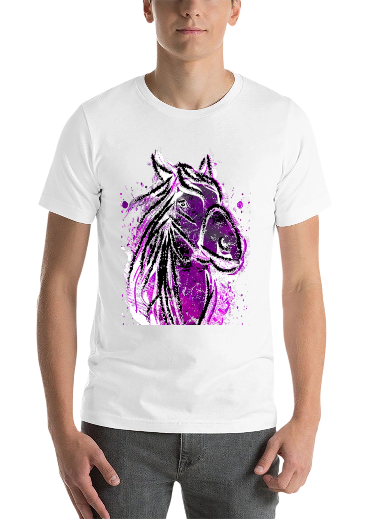 Black Abstract Horse Graphic Men's Tee - Black view 14