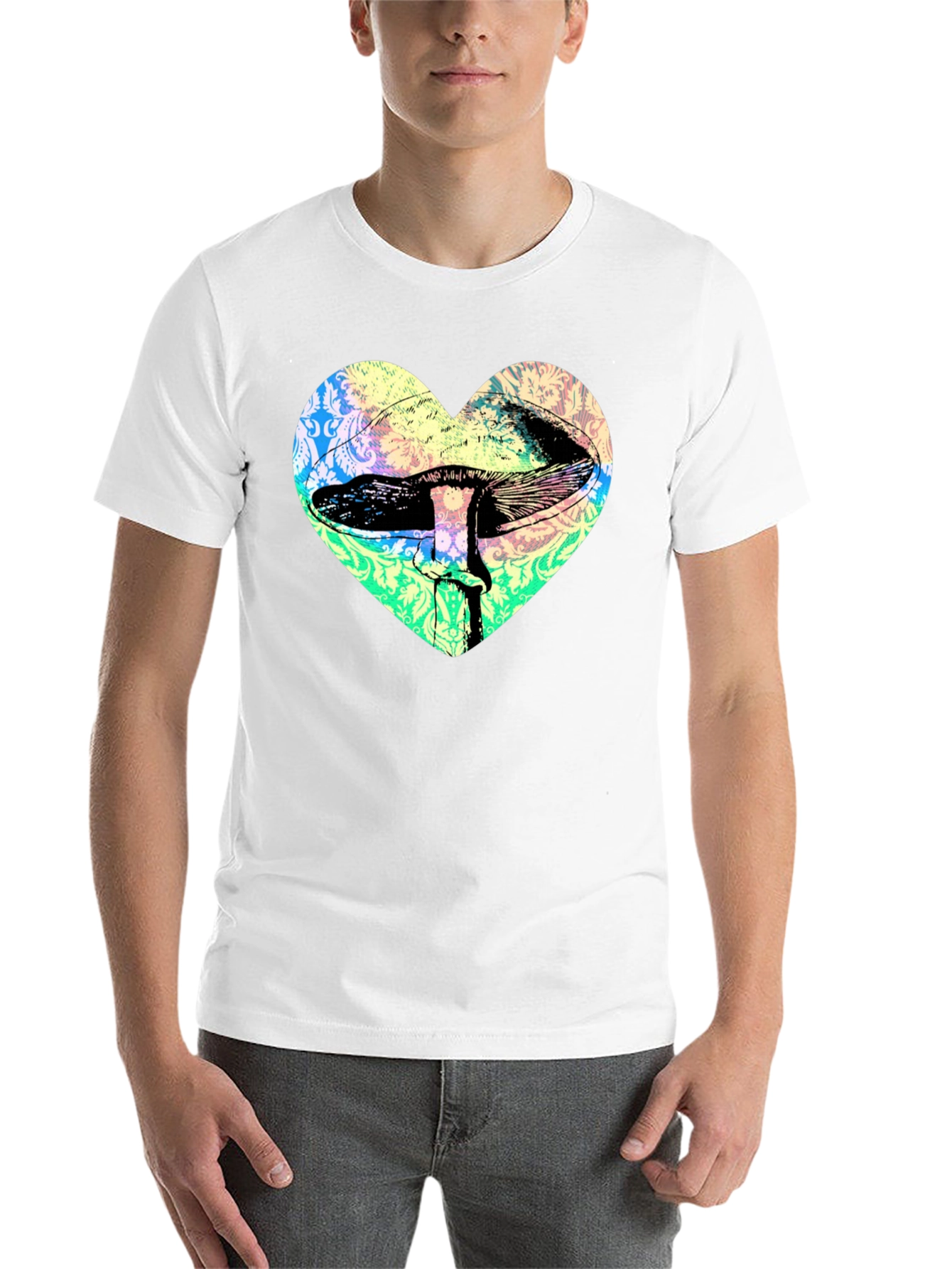 Black Psychedelic Mushroom Heart T-Shirt - Groovy Graphic Tee view 14