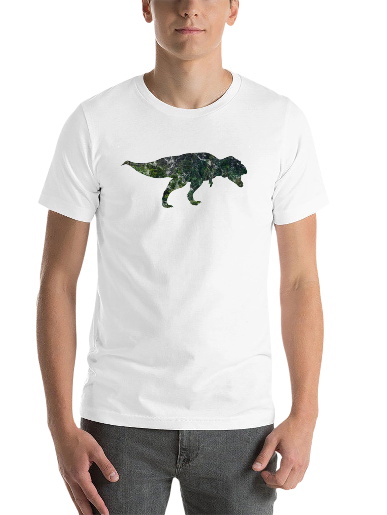 Black Dinosaur Forest Print Black T-Shirt view 14