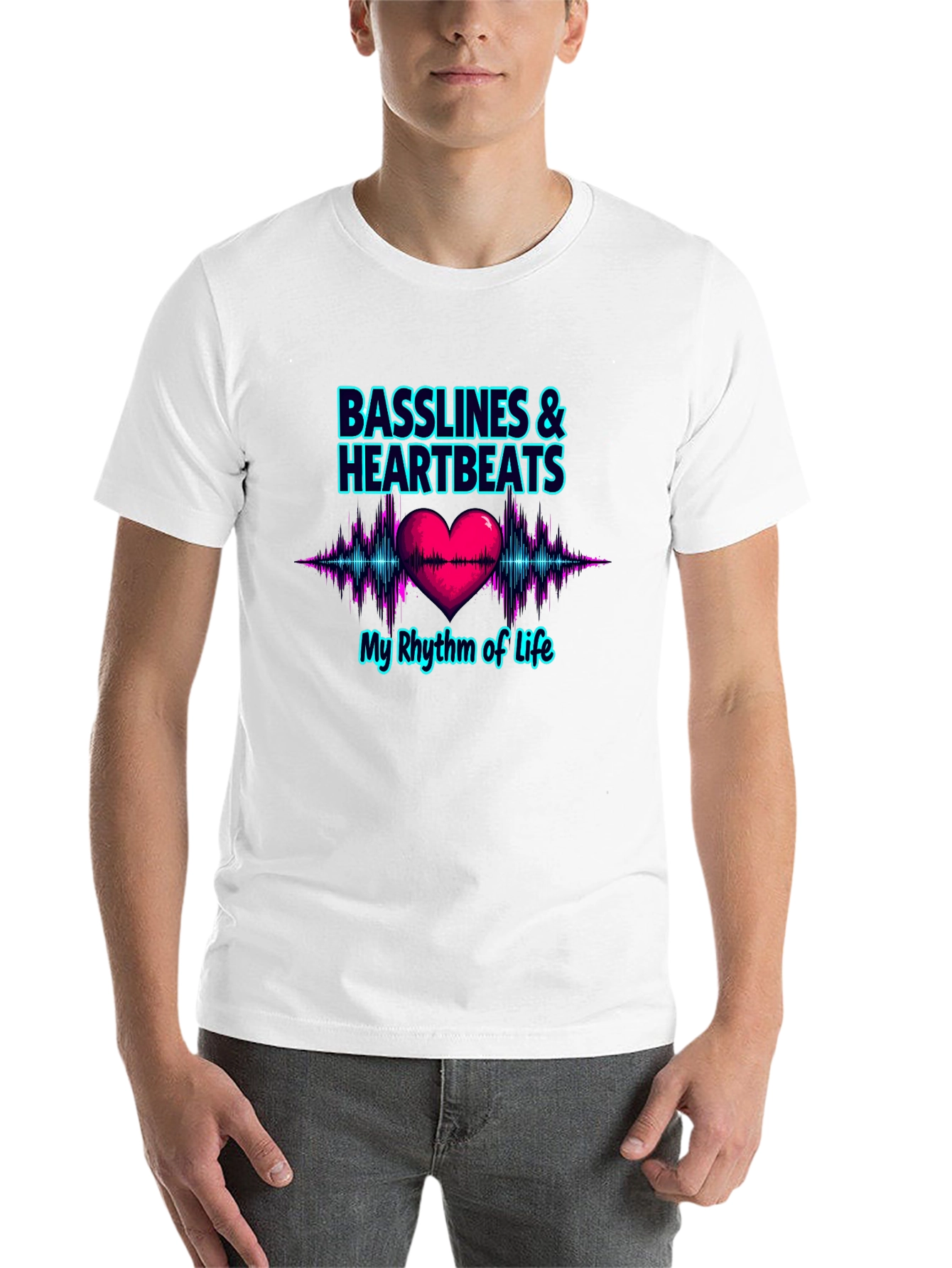 Black Basslines & Heartbeats Graphic T-Shirt view 14