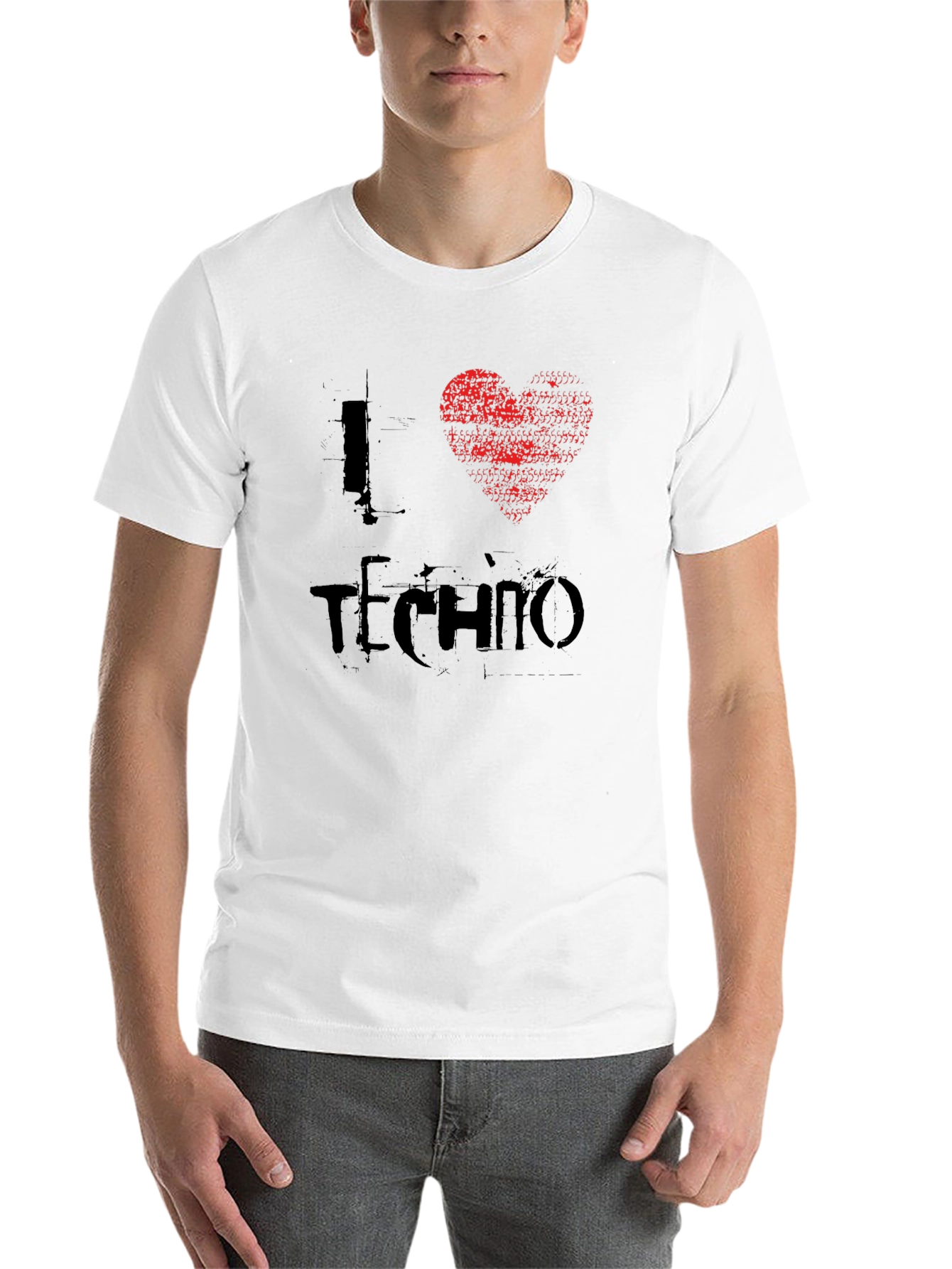Black I Heart Techno T-Shirt - Distressed Graphic Tee view 14