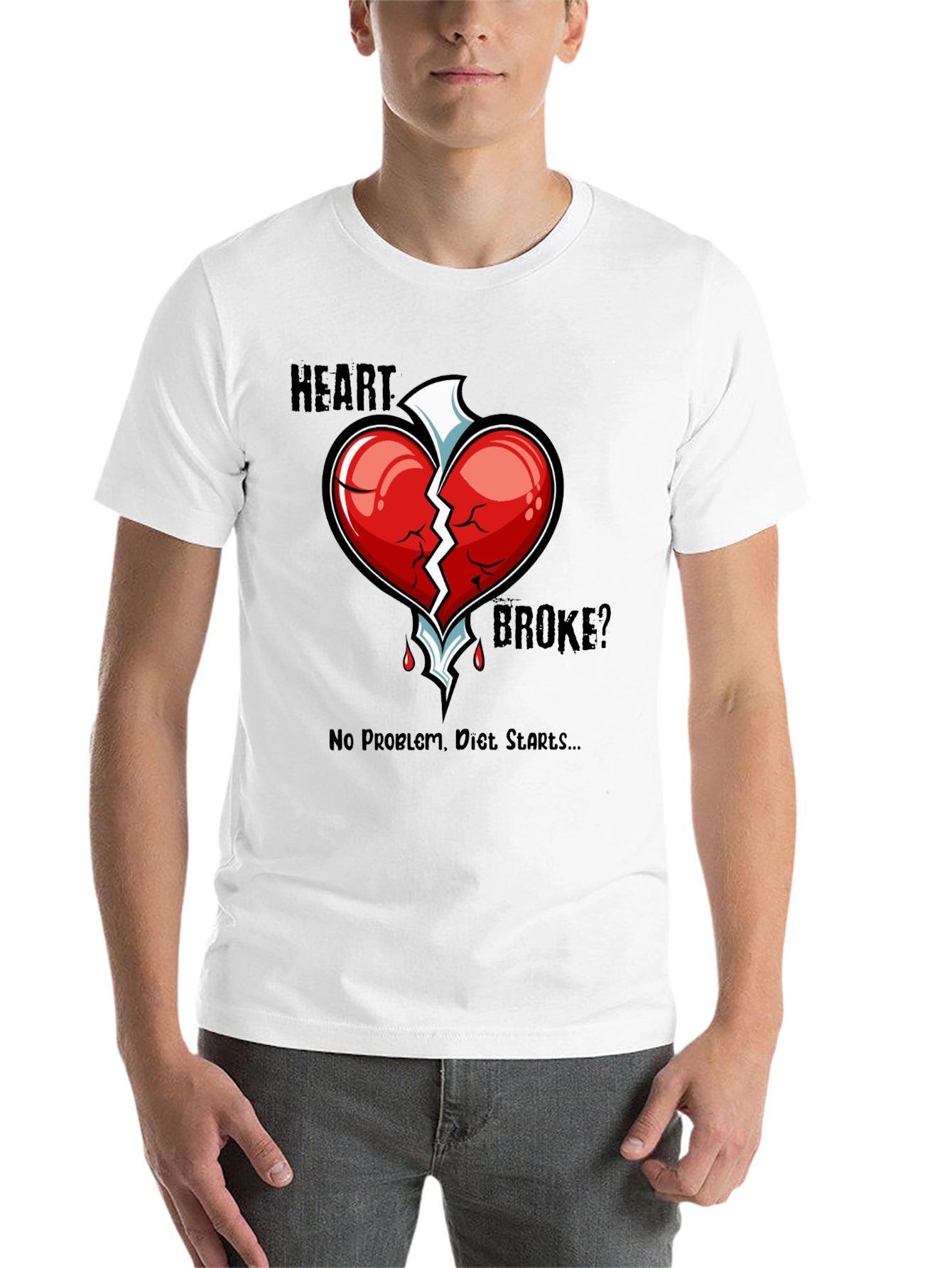 Black Heart Broke? Diet Starts T-Shirt - Funny Graphic Tee view 14