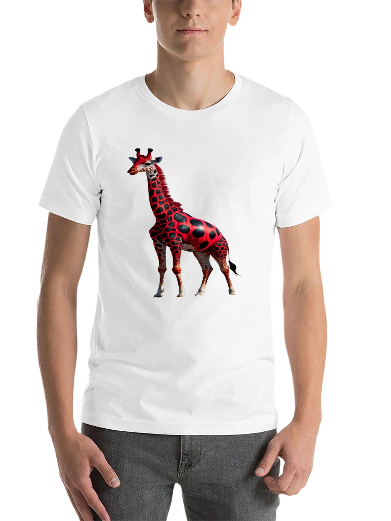 Black Red Giraffe Print Black T-Shirt view 14