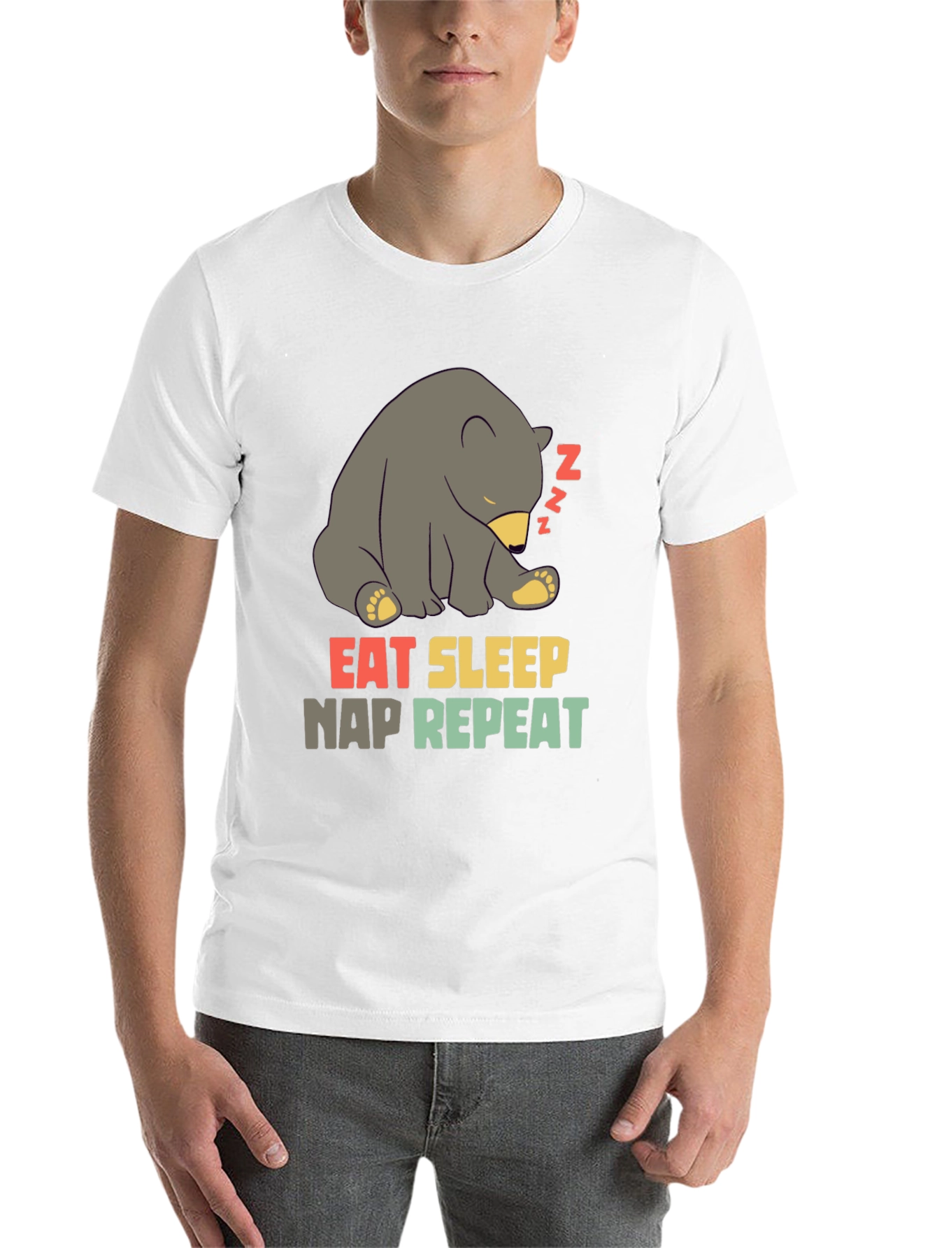 Black Eat Sleep Nap Repeat Bear T-Shirt view 14