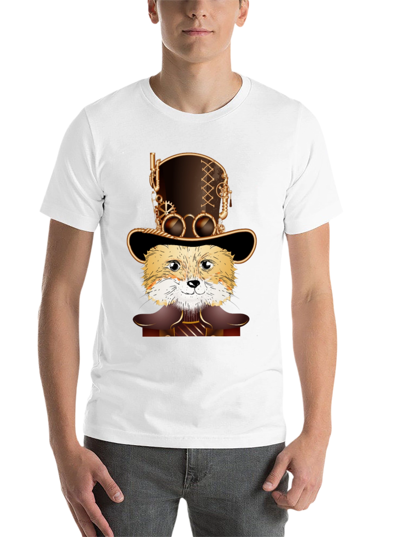 Black Steampunk Fox T-Shirt - Unique Design view 14