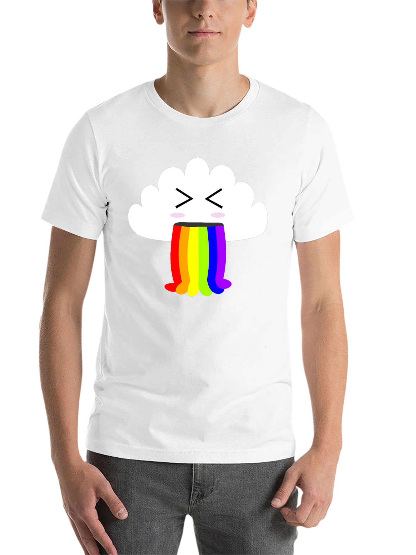 Black Funny Cloud Vomiting Rainbow T-Shirt - Black view 14