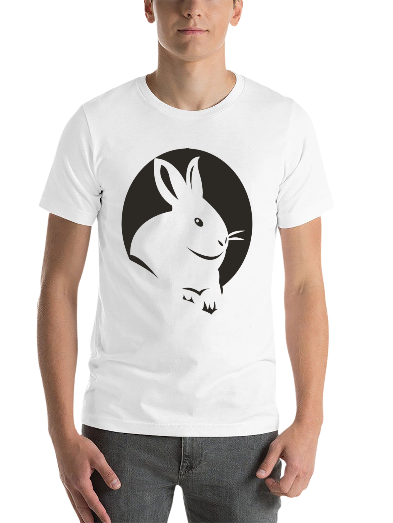 Black Rabbit Graphic Tee - Soft Black Cotton Shirt view 14