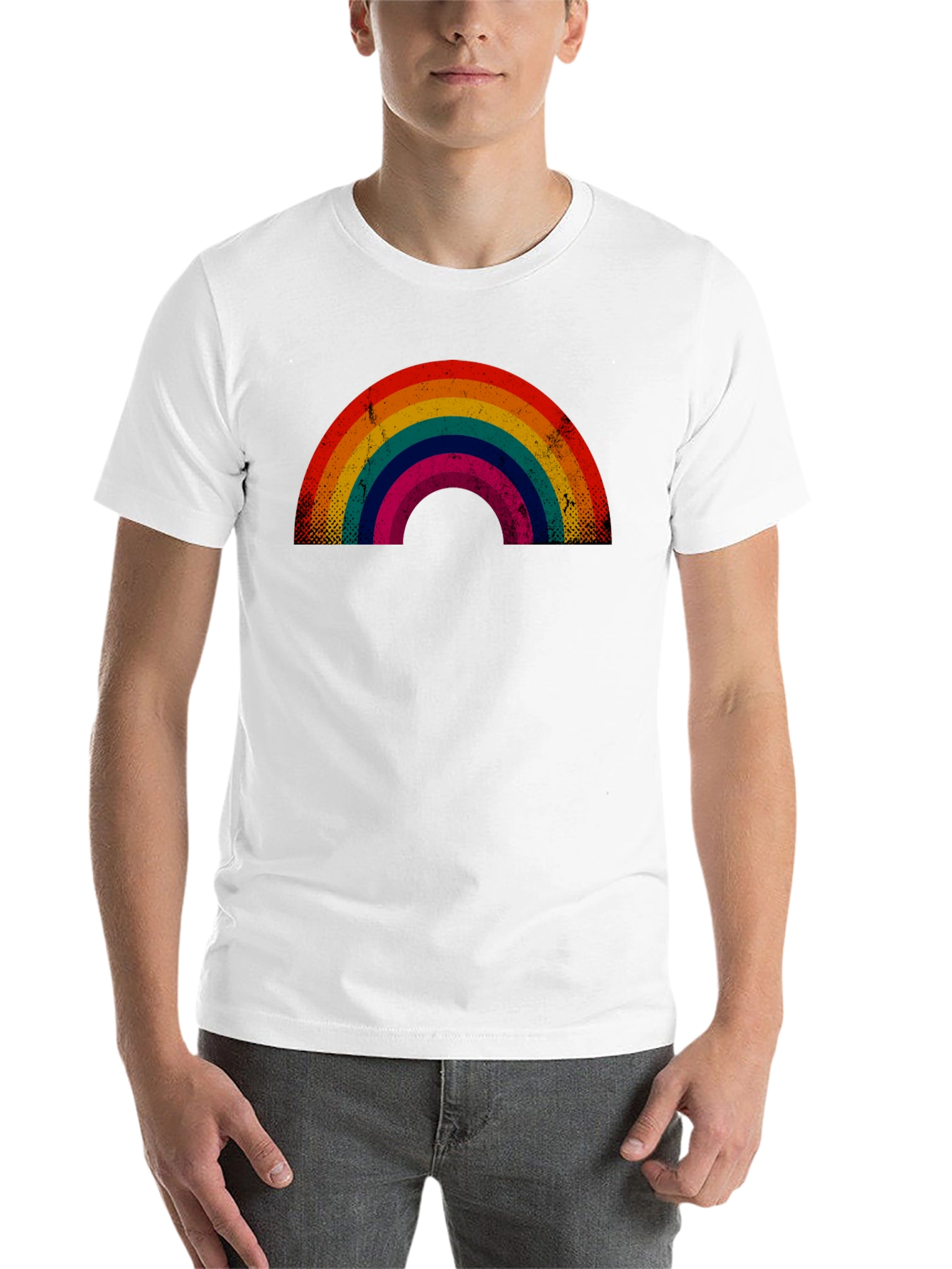 Black Retro Rainbow Graphic Tee - Black Cotton Blend view 14