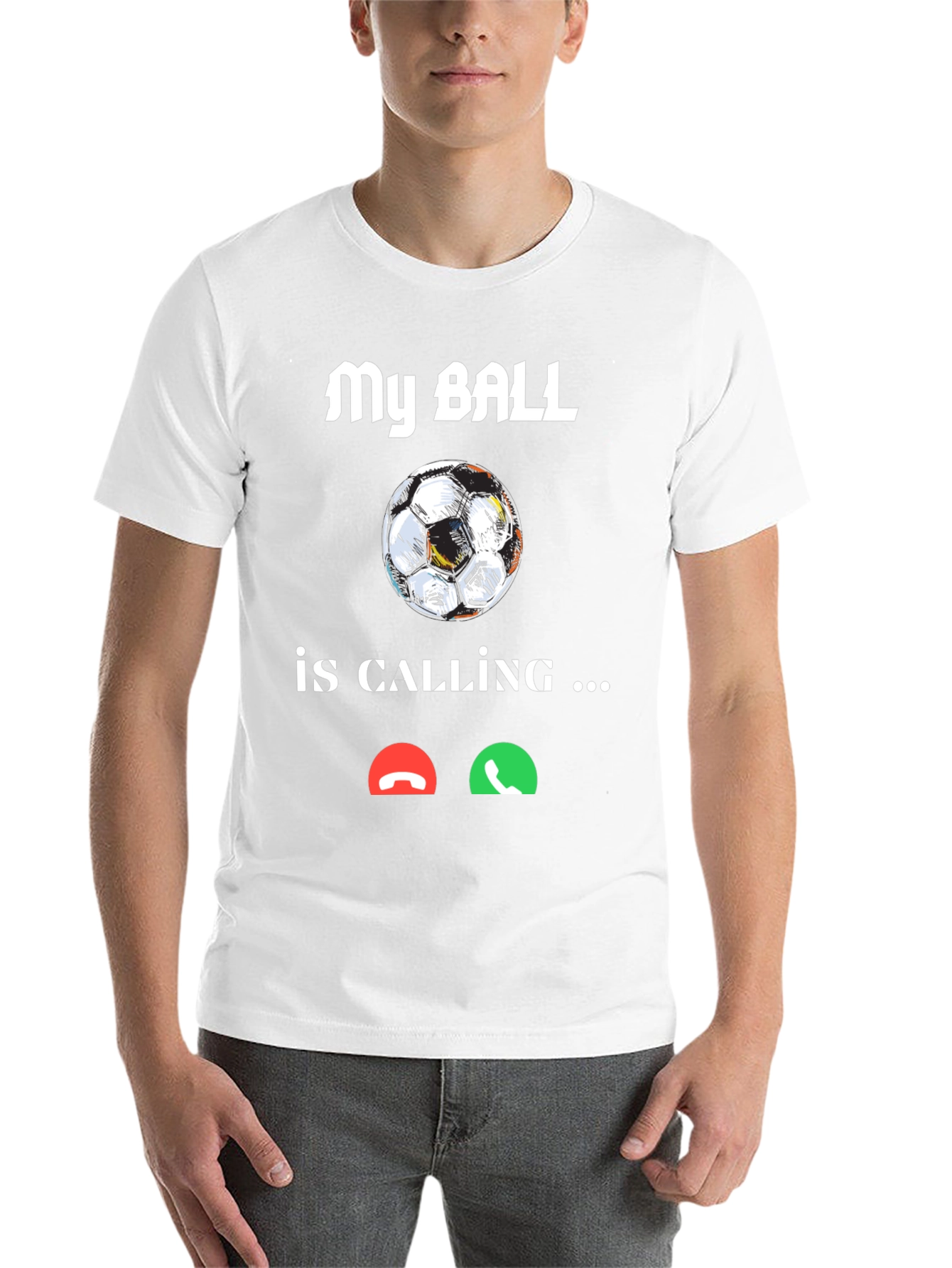 Black Funny Soccer Ball Calling T-Shirt view 14