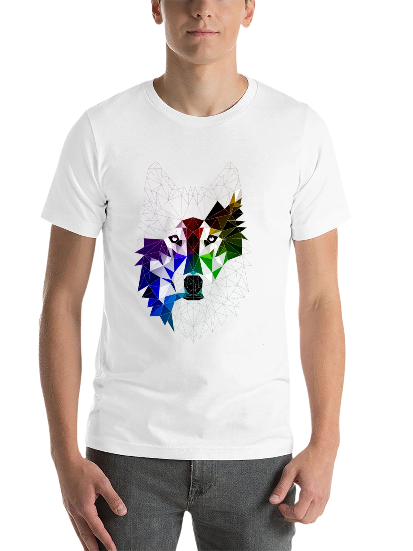 Black Geometric Wolf Head Graphic Tee - Bold Modern Design view 14