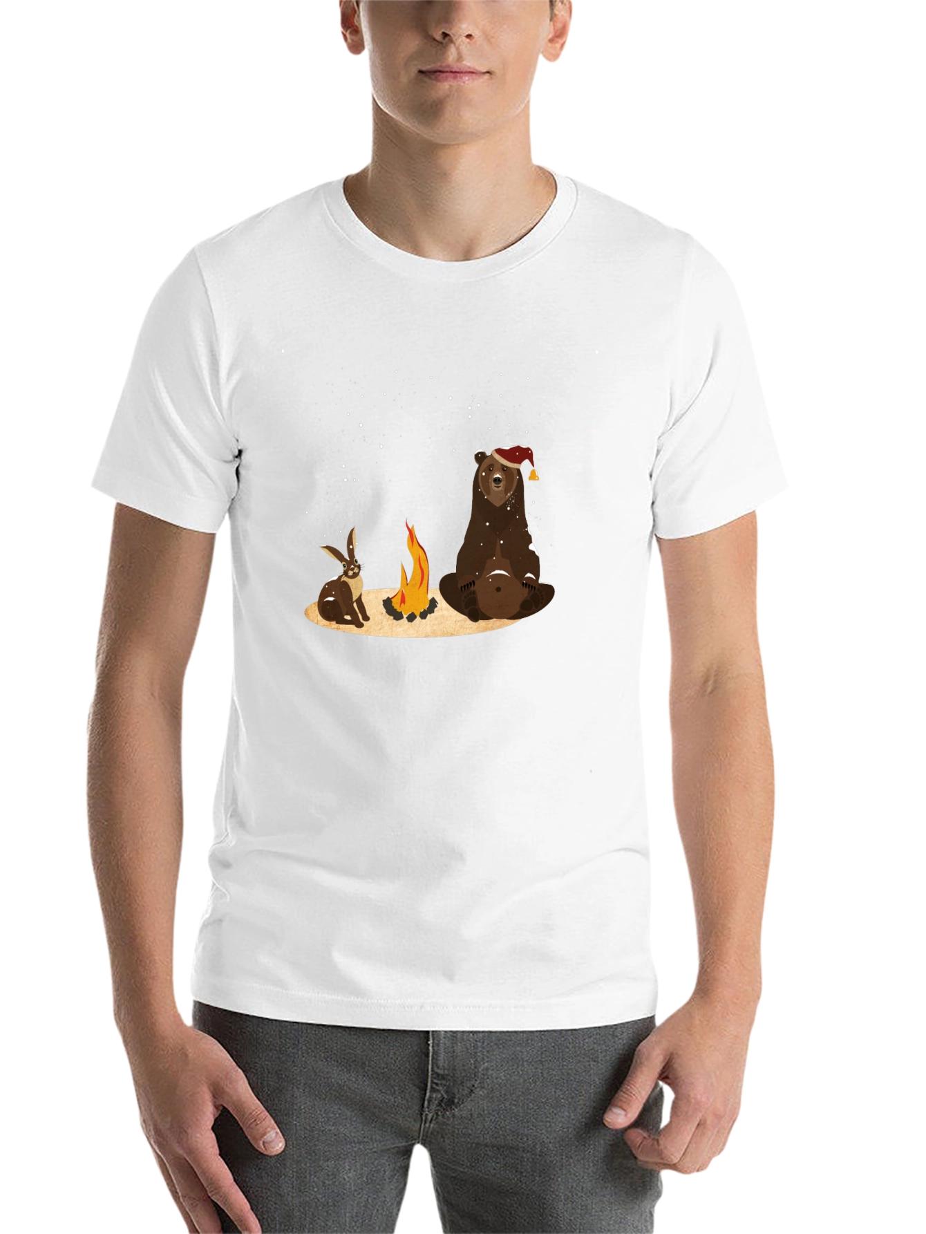 Black Bear and Bunny Campfire T-Shirt - Cozy and Cute view 14