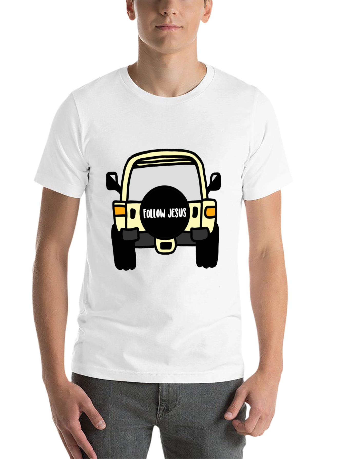 Black Follow Jesus Jeep T-Shirt - Black Cotton Tee view 14
