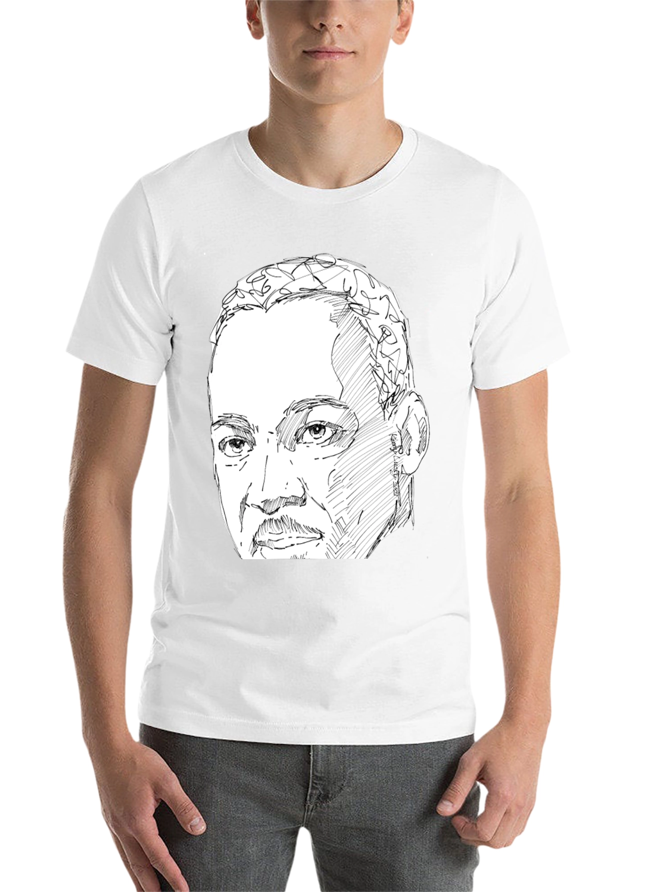 Black Sketch Portrait Graphic Tee view 14