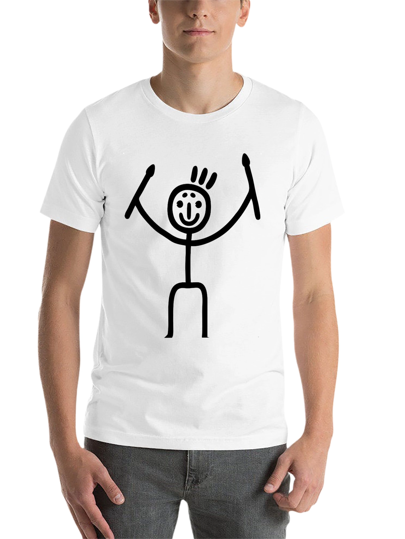 Black Drummer Stick Figure Graphic T-Shirt - Black view 14