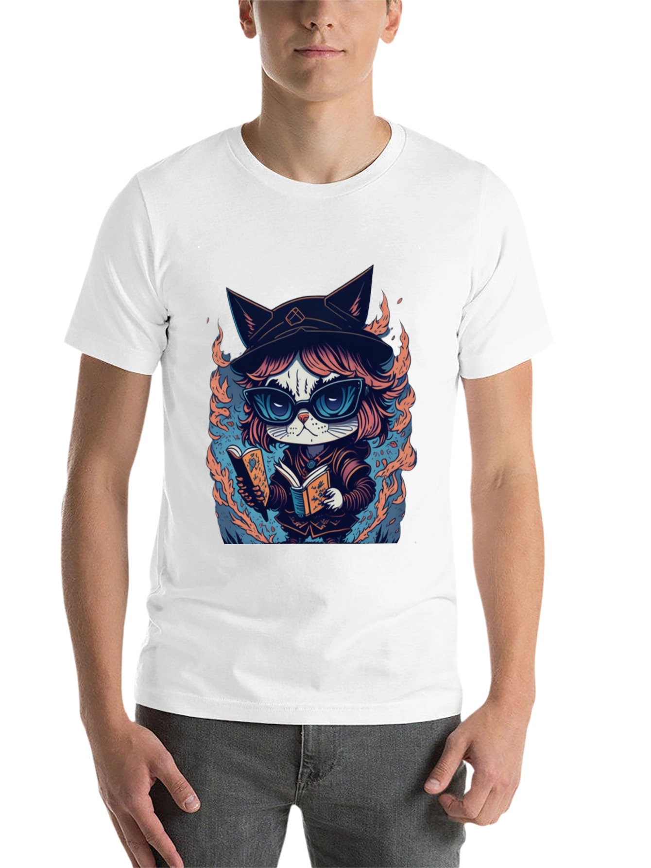 Black Wizard Cat T-Shirt - Bookish Feline Design view 14